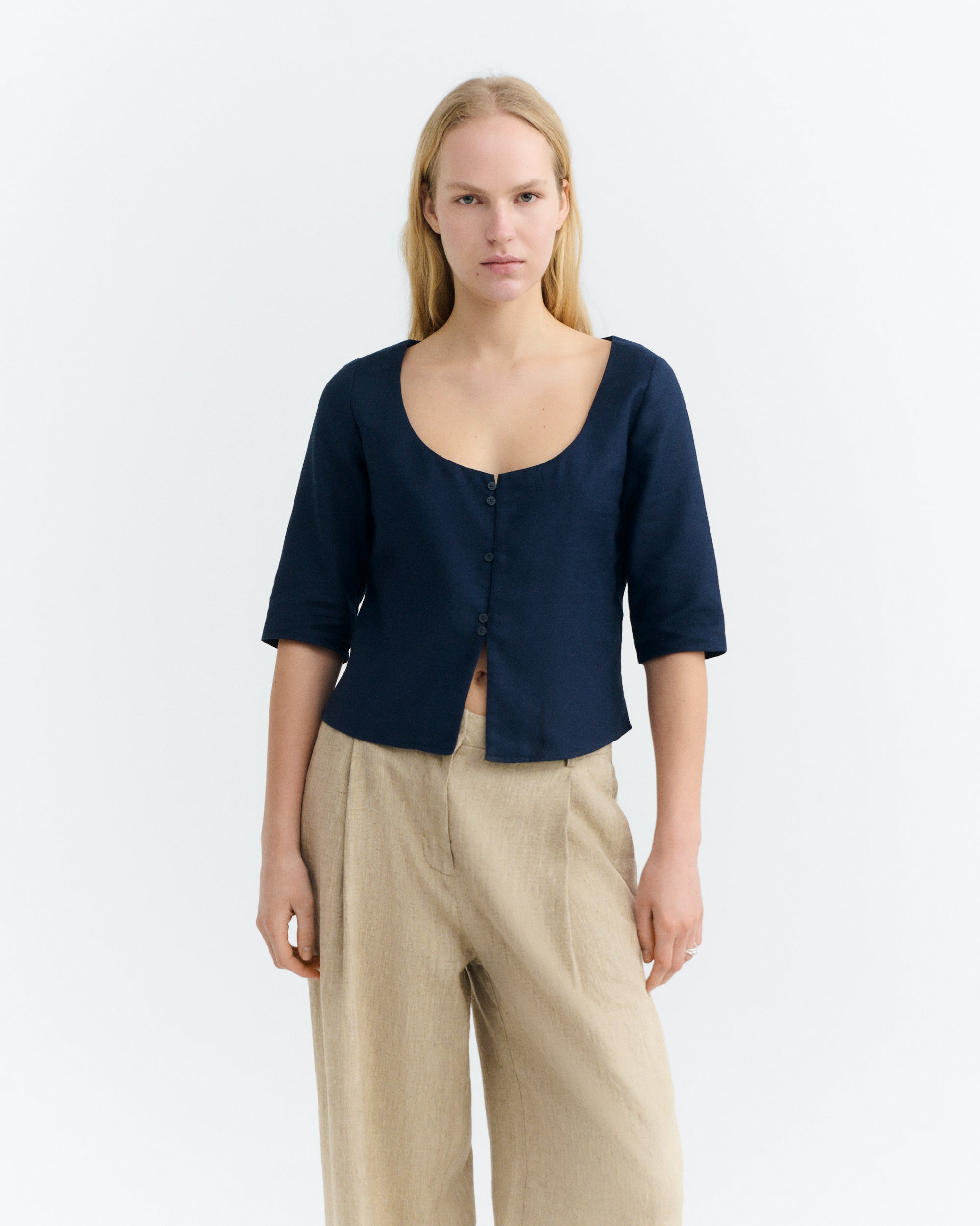 Navy Hemp Elara Blouse | Thinking Mu