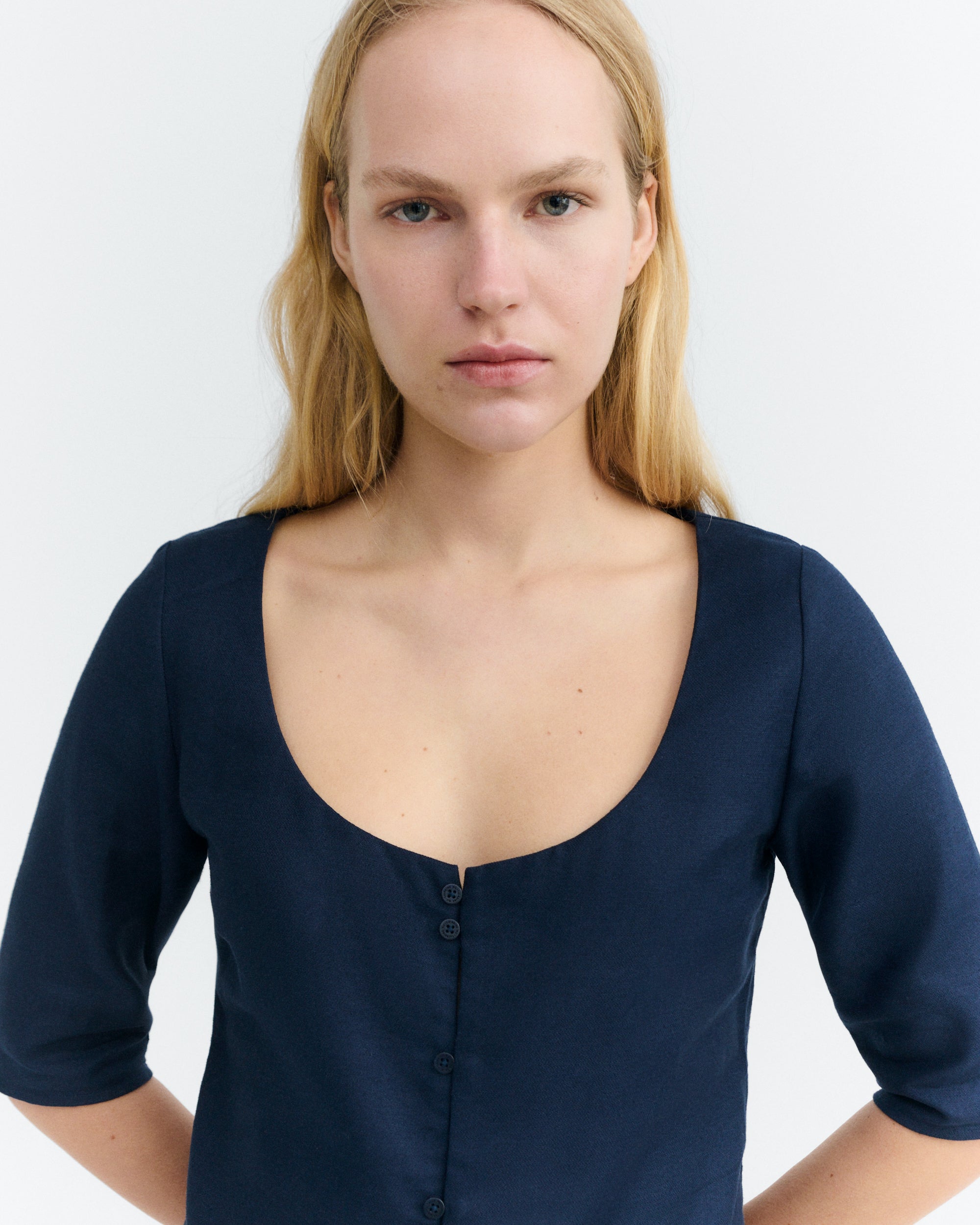 Navy Hemp Elara Blouse | Thinking Mu