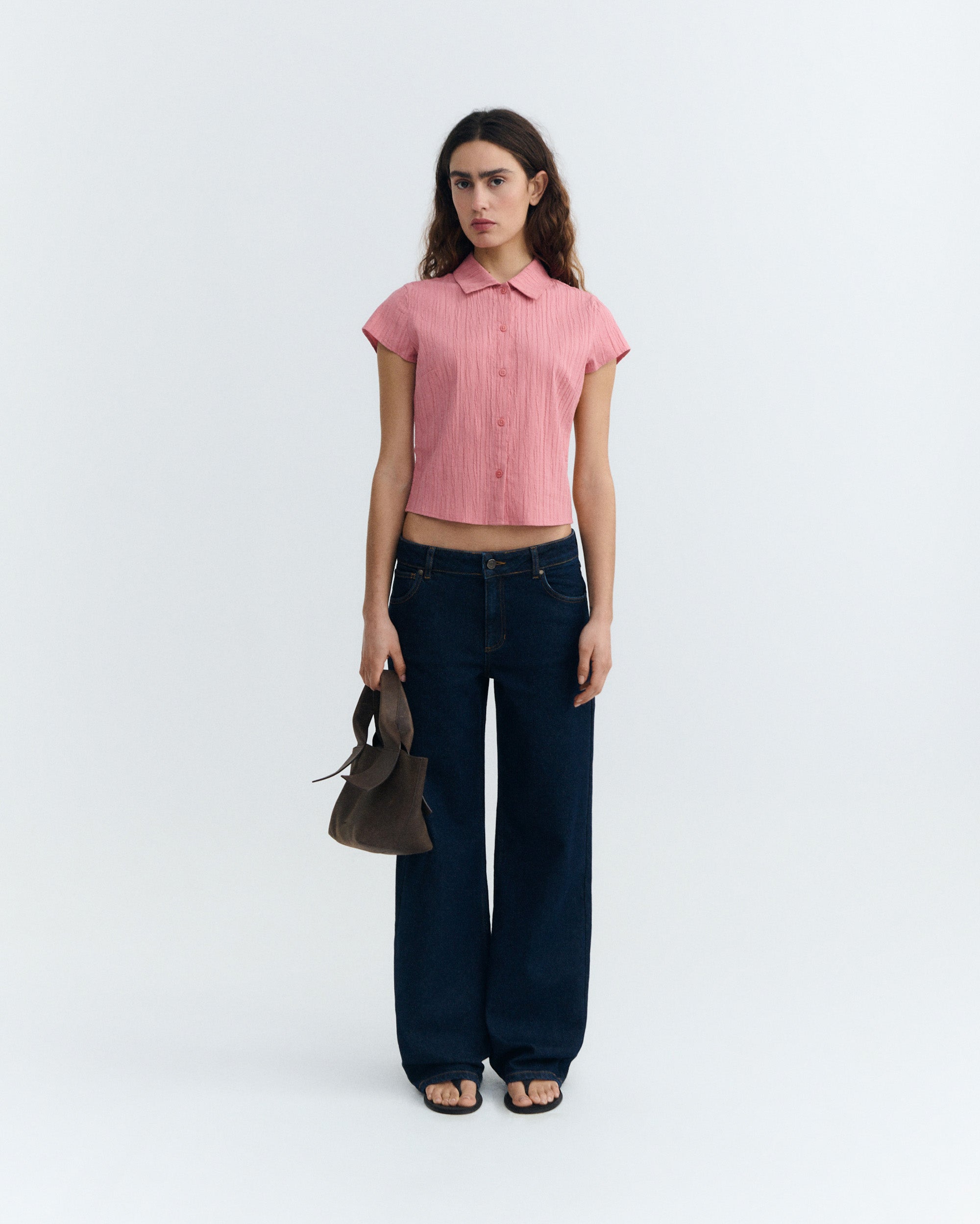 Women's Slim Popcorn Pink Blouse Kitty Pink | Thinking Mu