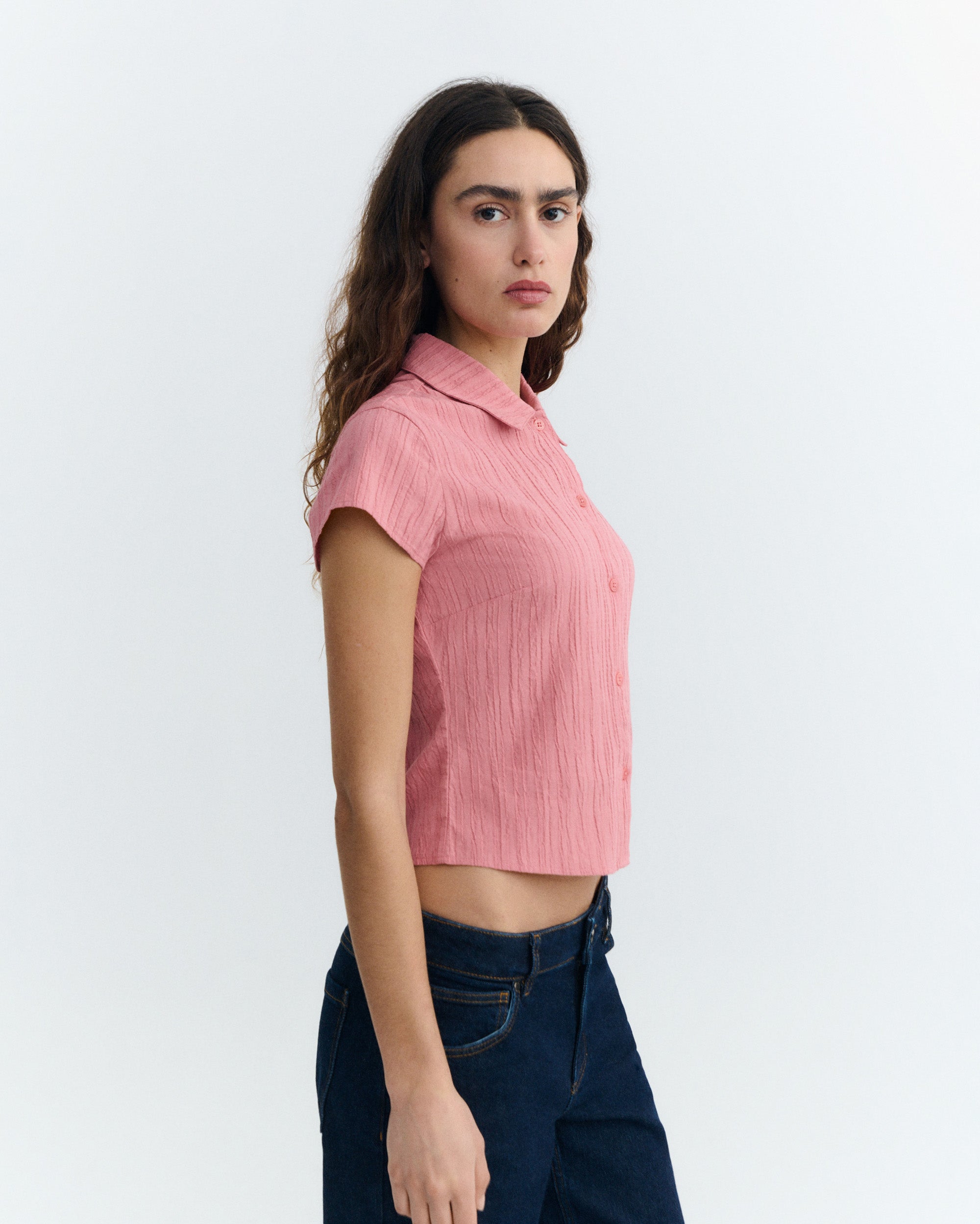 Women's Slim Popcorn Pink Blouse Kitty Pink | Thinking Mu