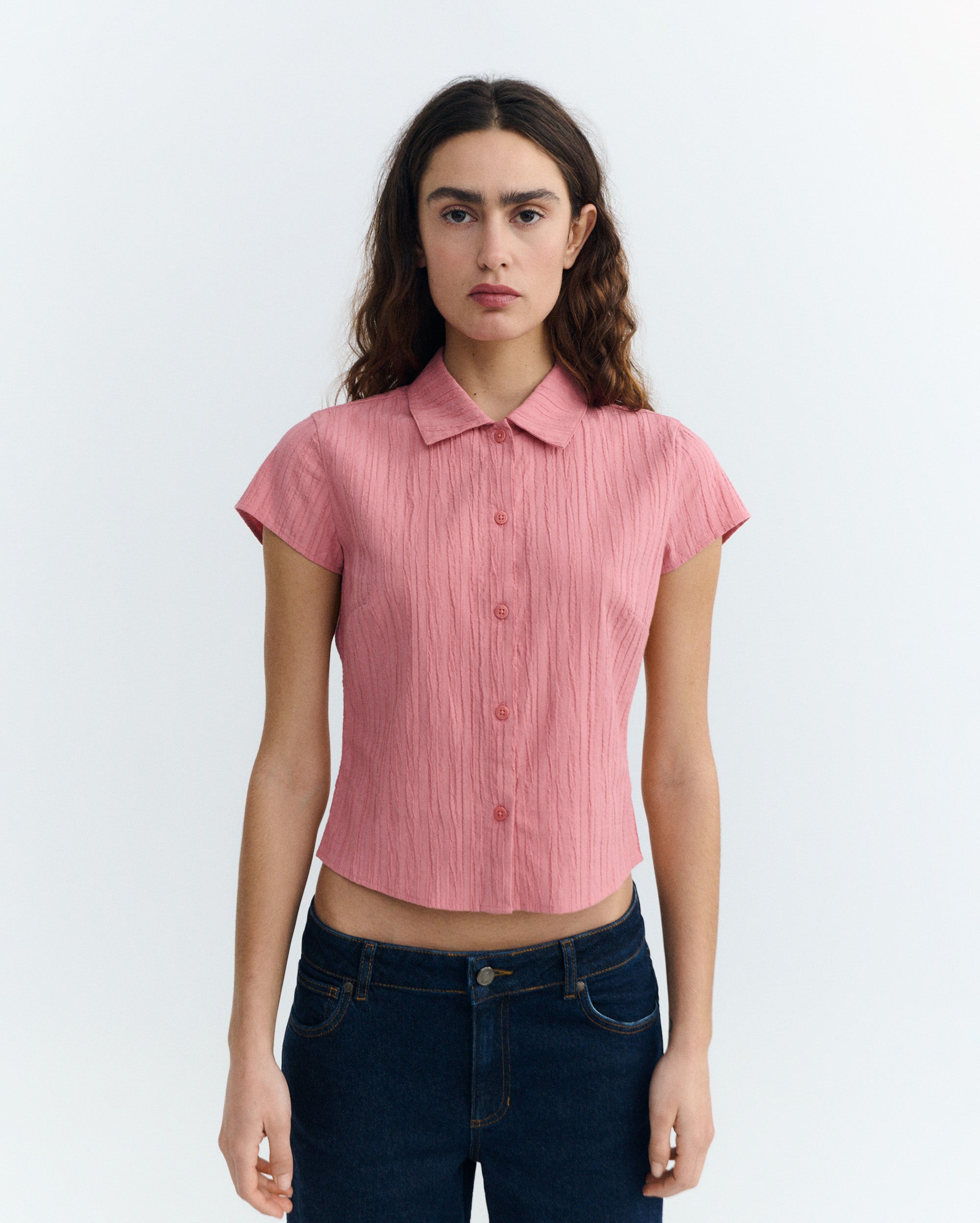 Women's Slim Popcorn Pink Blouse Kitty Pink | Thinking Mu
