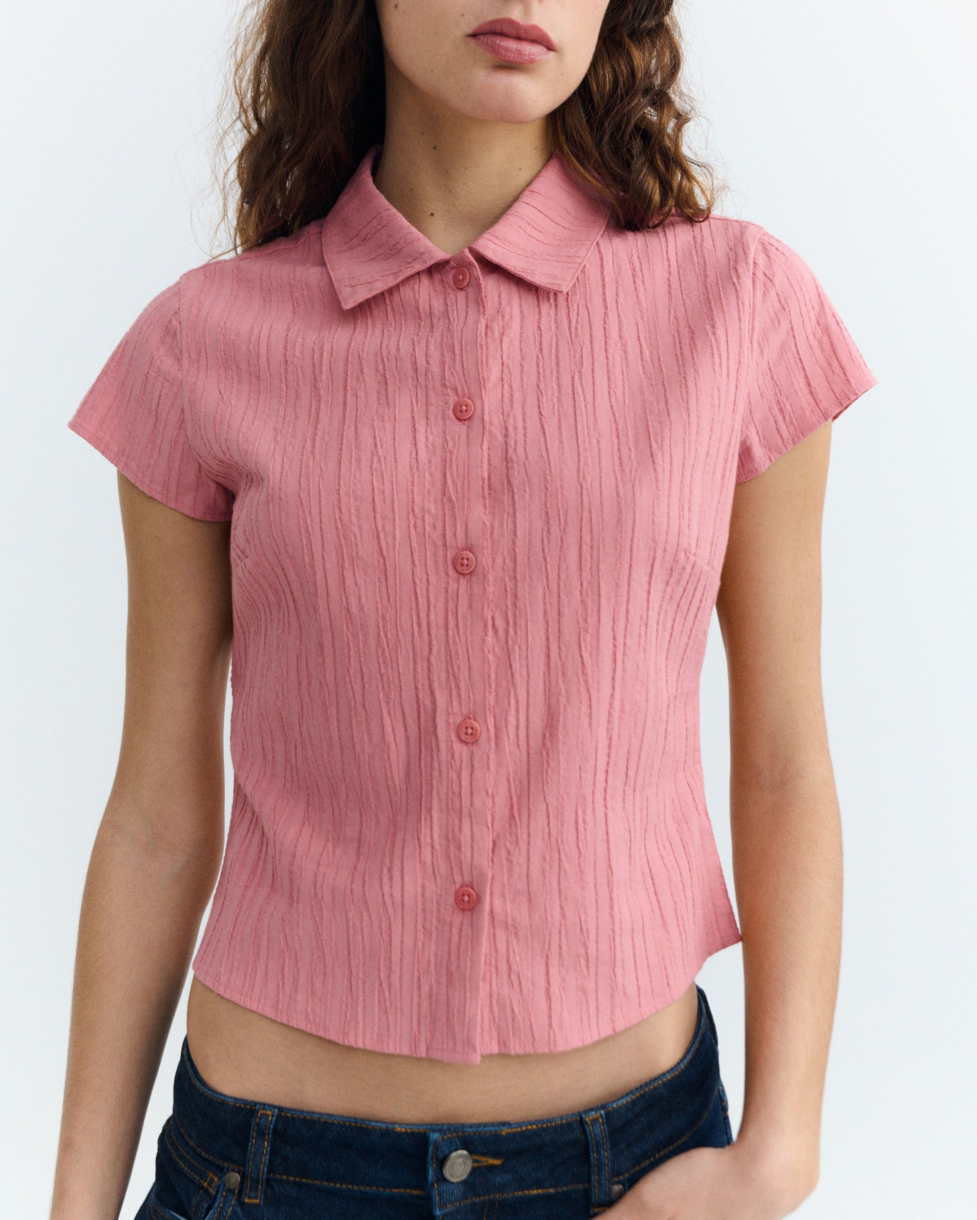 Women's Slim Popcorn Pink Blouse Kitty Pink | Thinking Mu