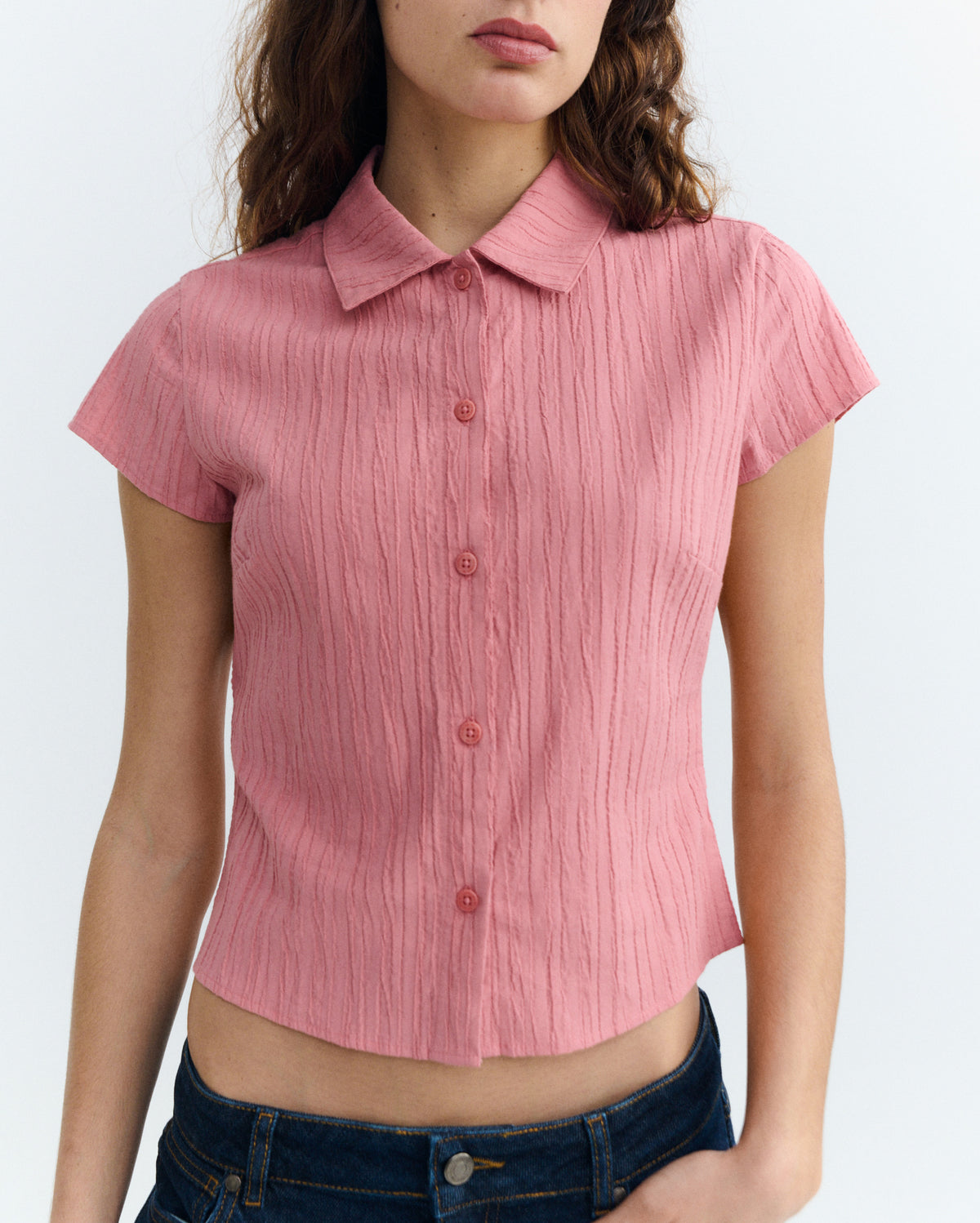 Blusa slim popcorn rosa Kitty sostenible - 4