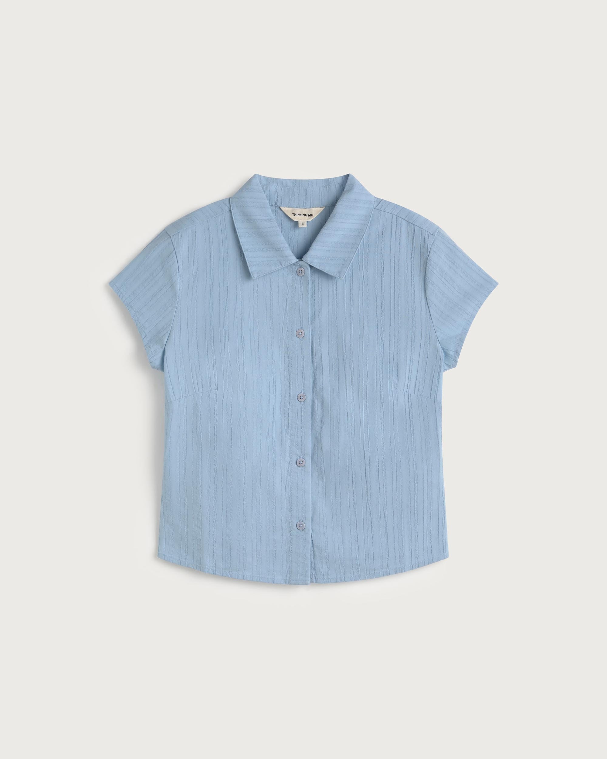 Blusa slim popcorn azul Kitty sostenible silueta - 1