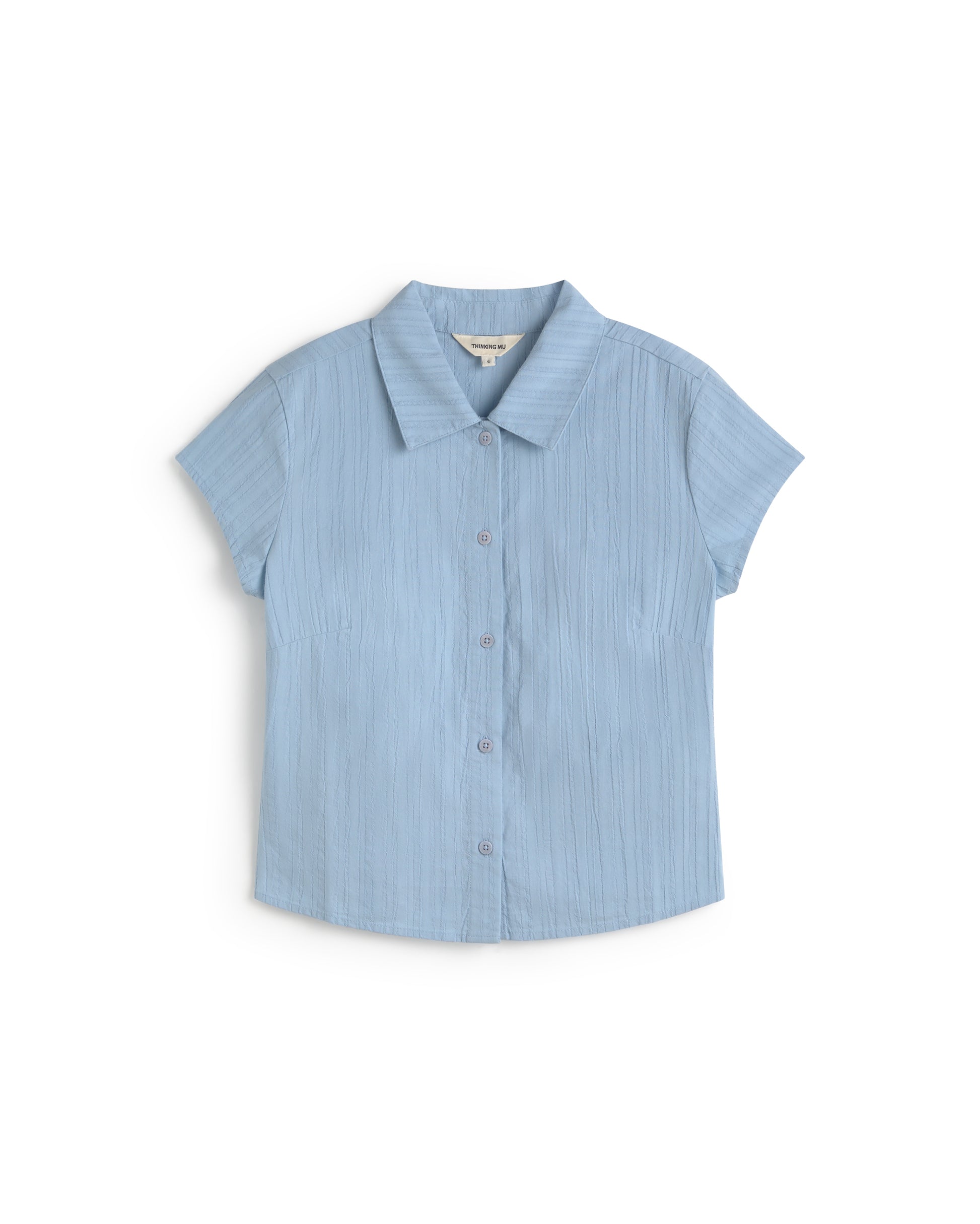 Blusa slim popcorn azul Kitty sostenible silueta - 1