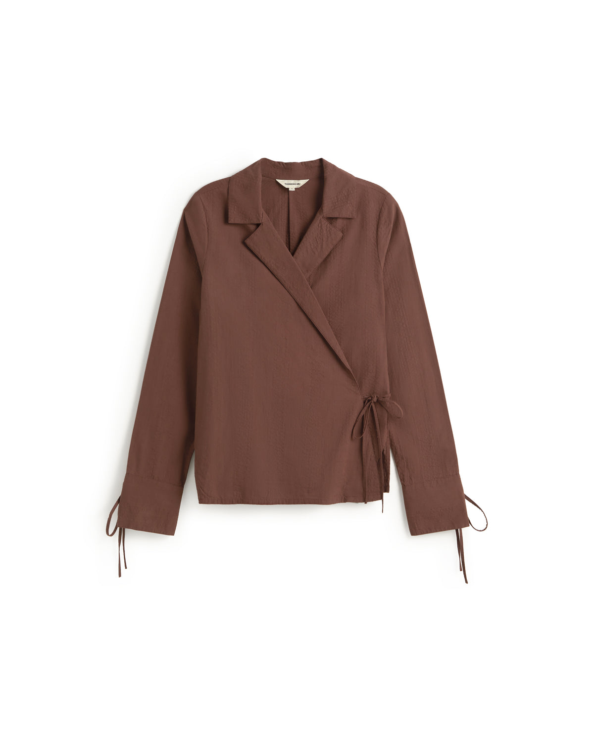 Blusa cruzada seersucker rojo vino Lenie sostenible silueta - 1