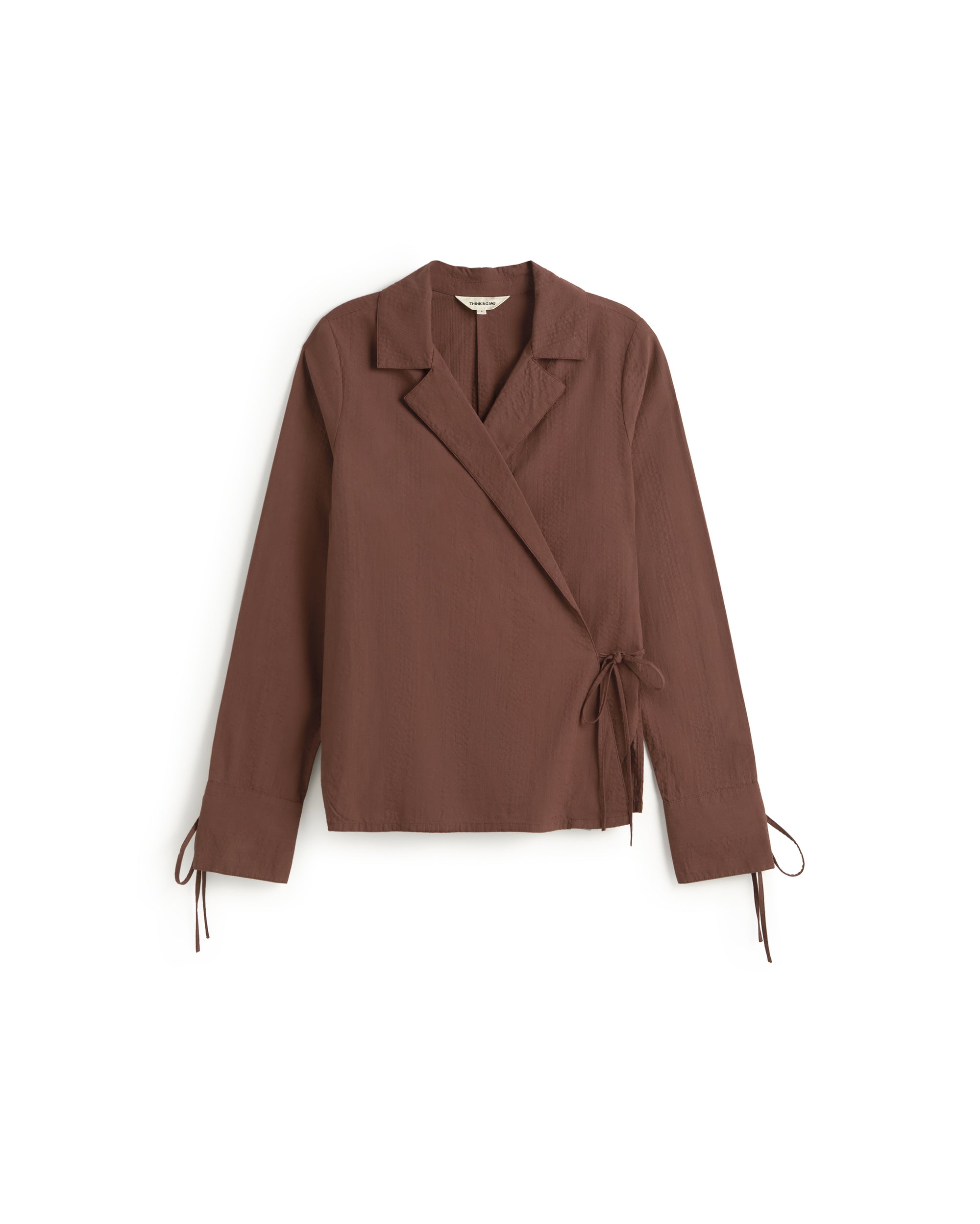 Blusa cruzada seersucker rojo vino Lenie sostenible silueta - 1