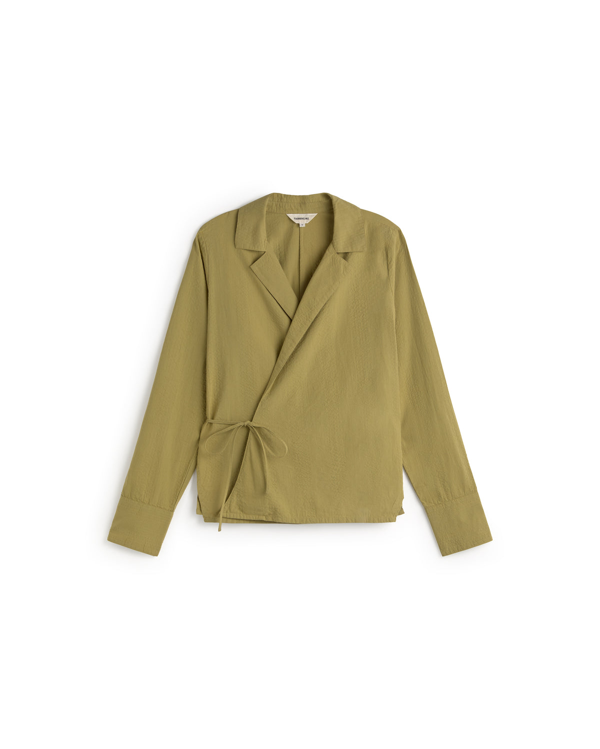 Blusa cruzada seersucker verde Lenie sostenible silueta - 1