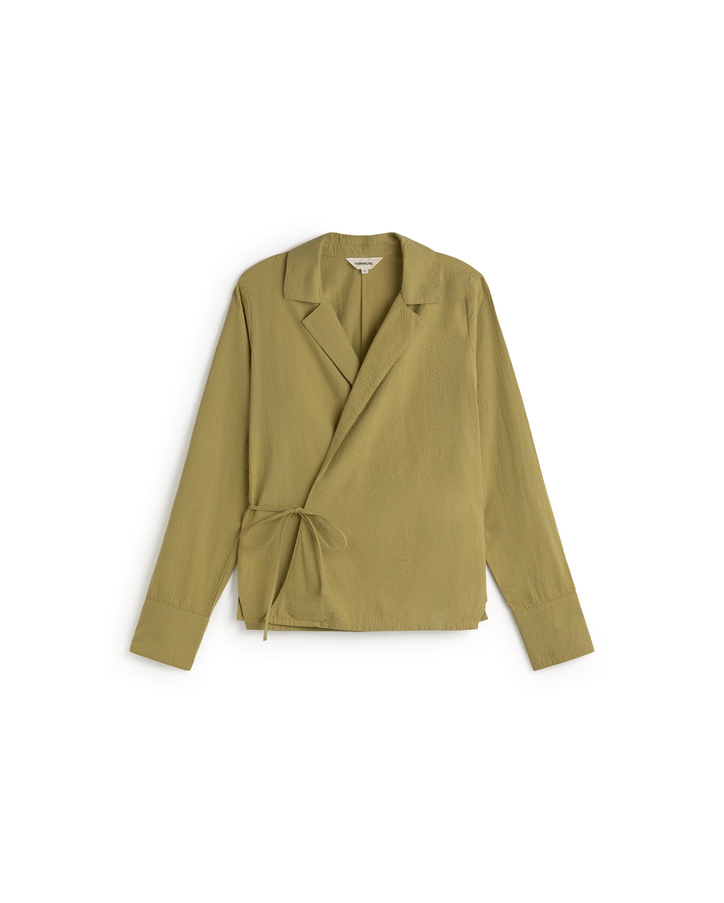 Blusa cruzada seersucker verde Lenie sostenible silueta - 1