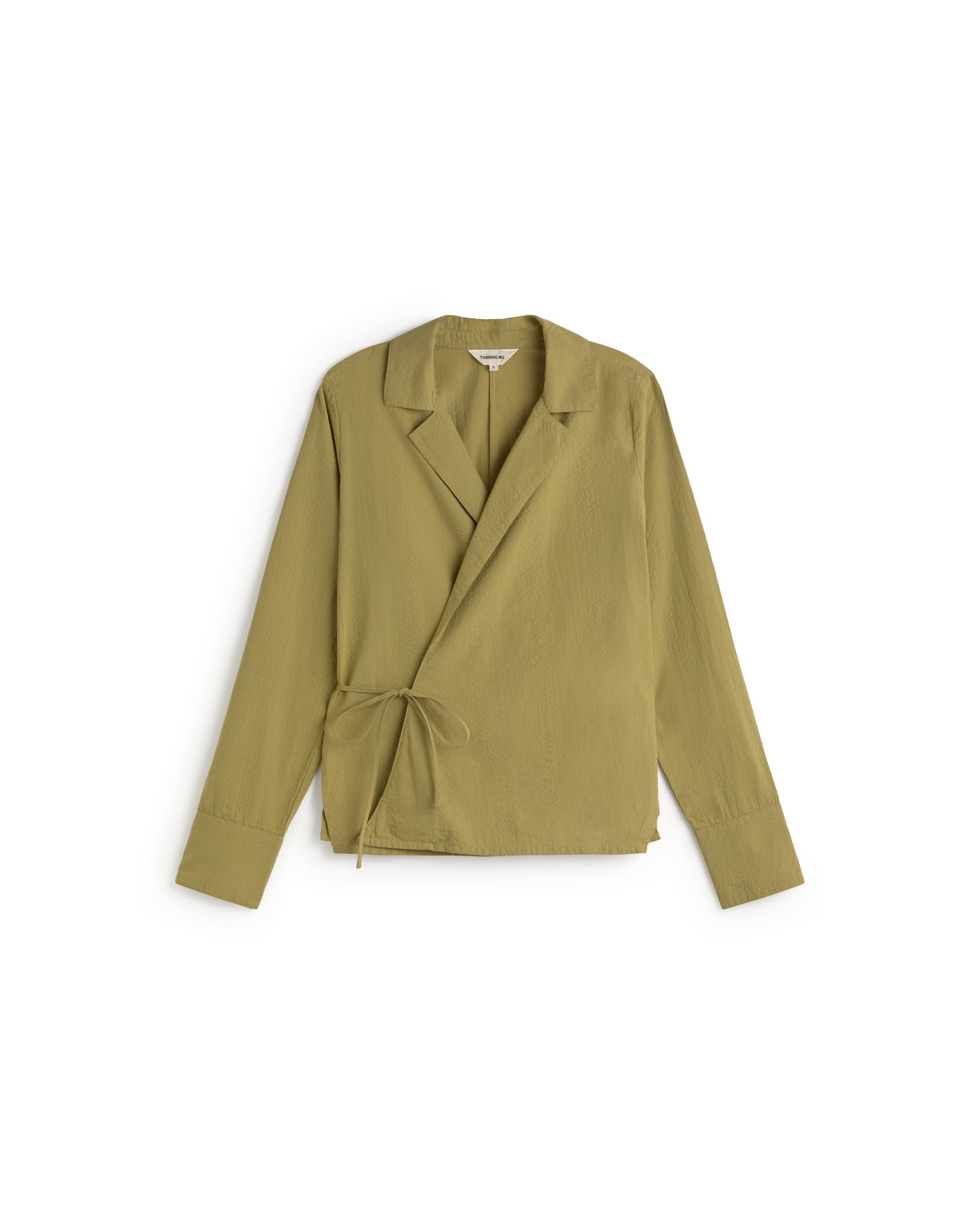 Blusa cruzada seersucker verde Lenie sostenible silueta - 1