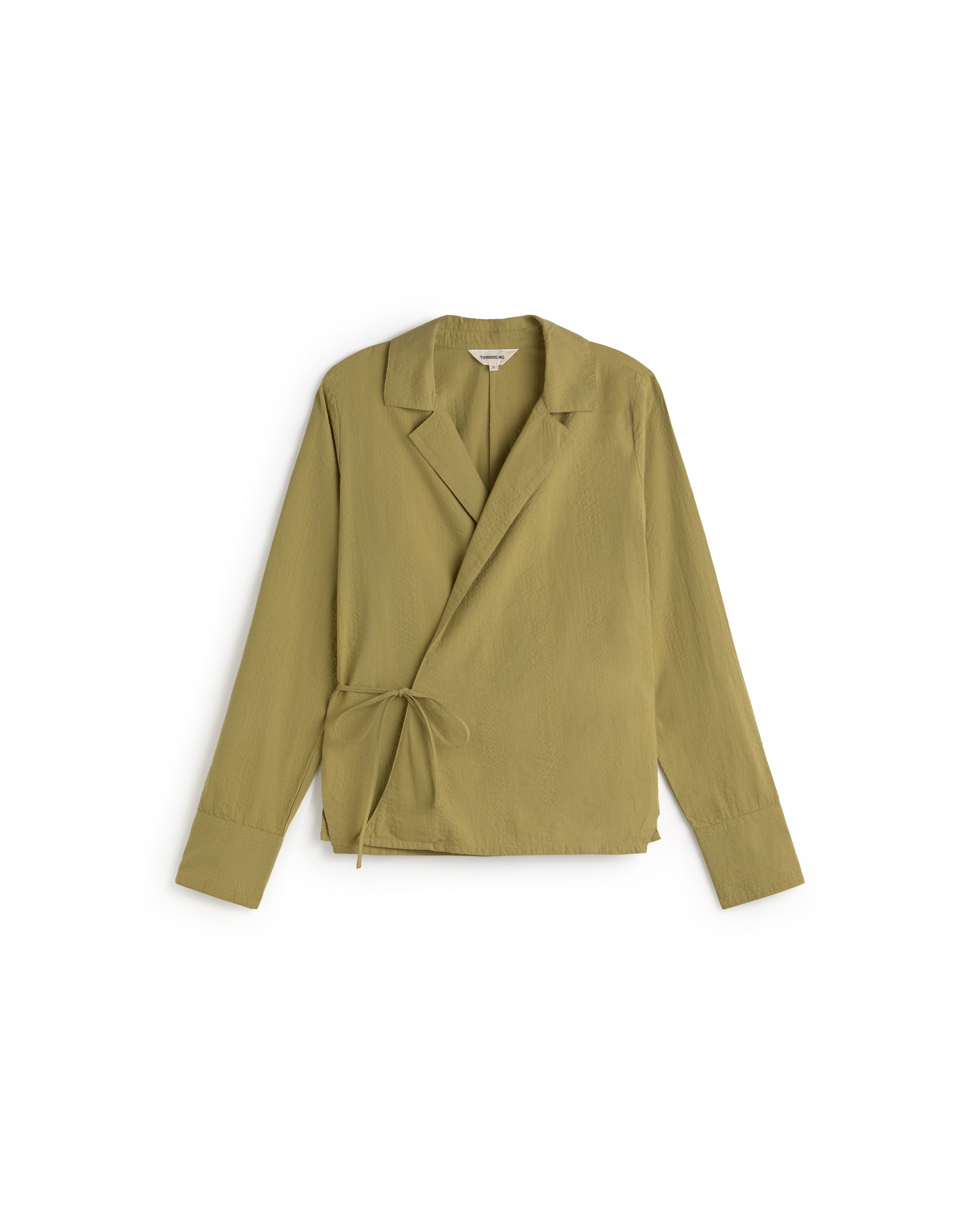 Blusa cruzada seersucker verde Lenie sostenible silueta - 1