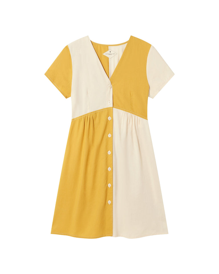 Vestido amarillo patched Hebe sostenible - siluetaxx