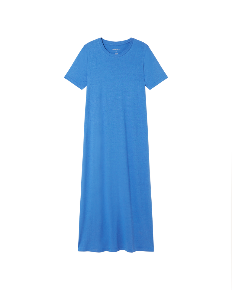 Vestido azul hemp Oueme sostenible -siluetax