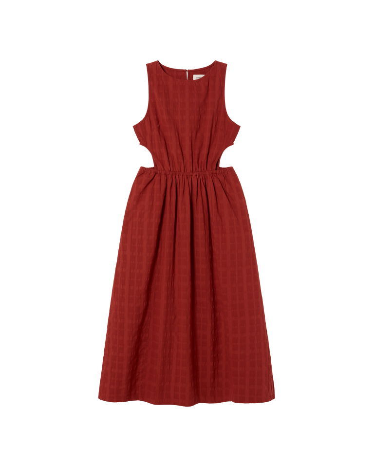 Vestido rojo cuadrito Kin sostenible -siluetax