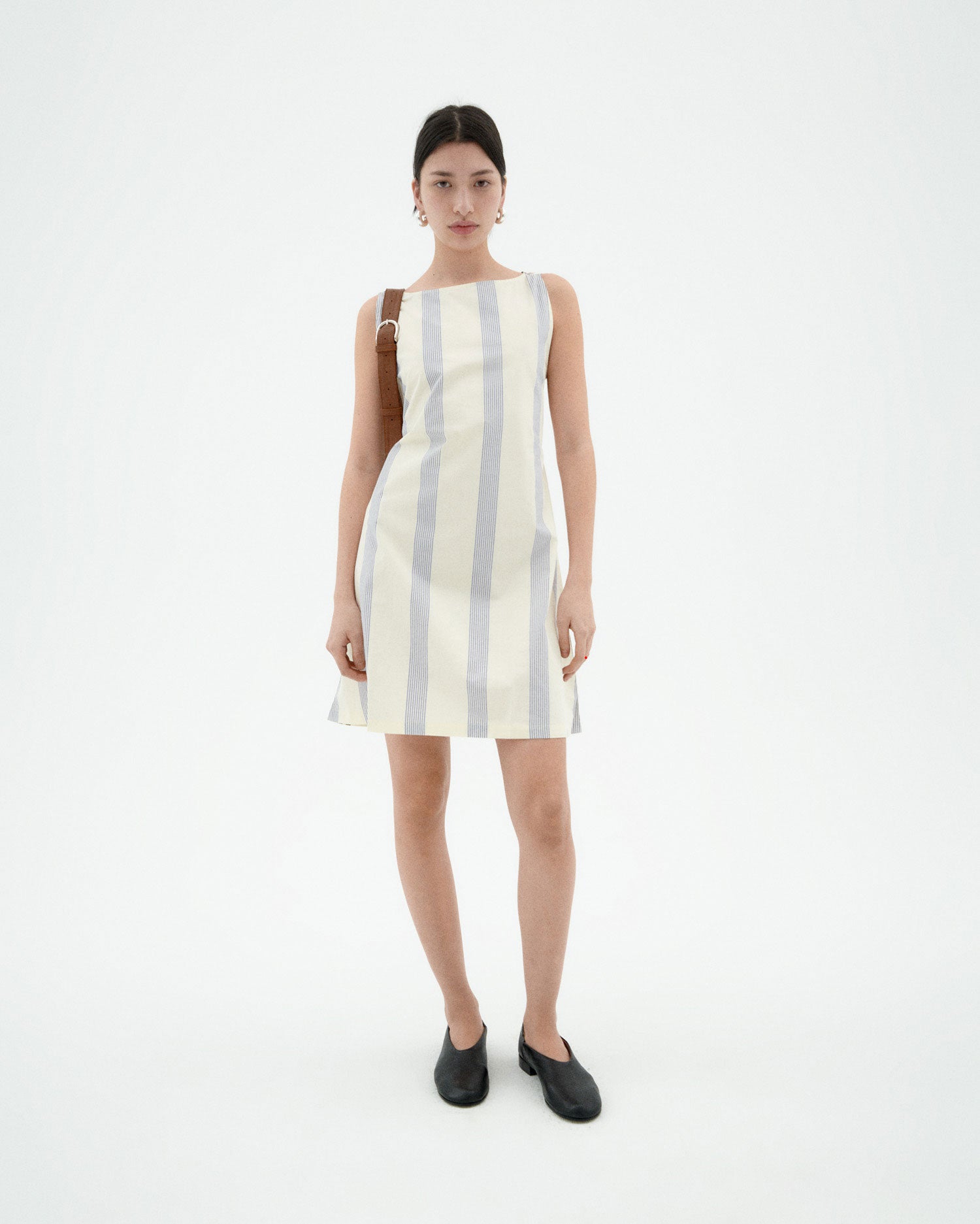 Vestido rayas marrón y azul Cecile sostenible-1