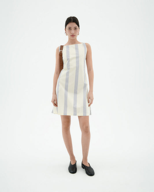 Vestido rayas marrón y azul Cecile sostenible-1