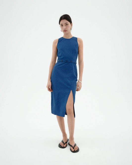 Vestido azul seersucker Wila sostenible-1