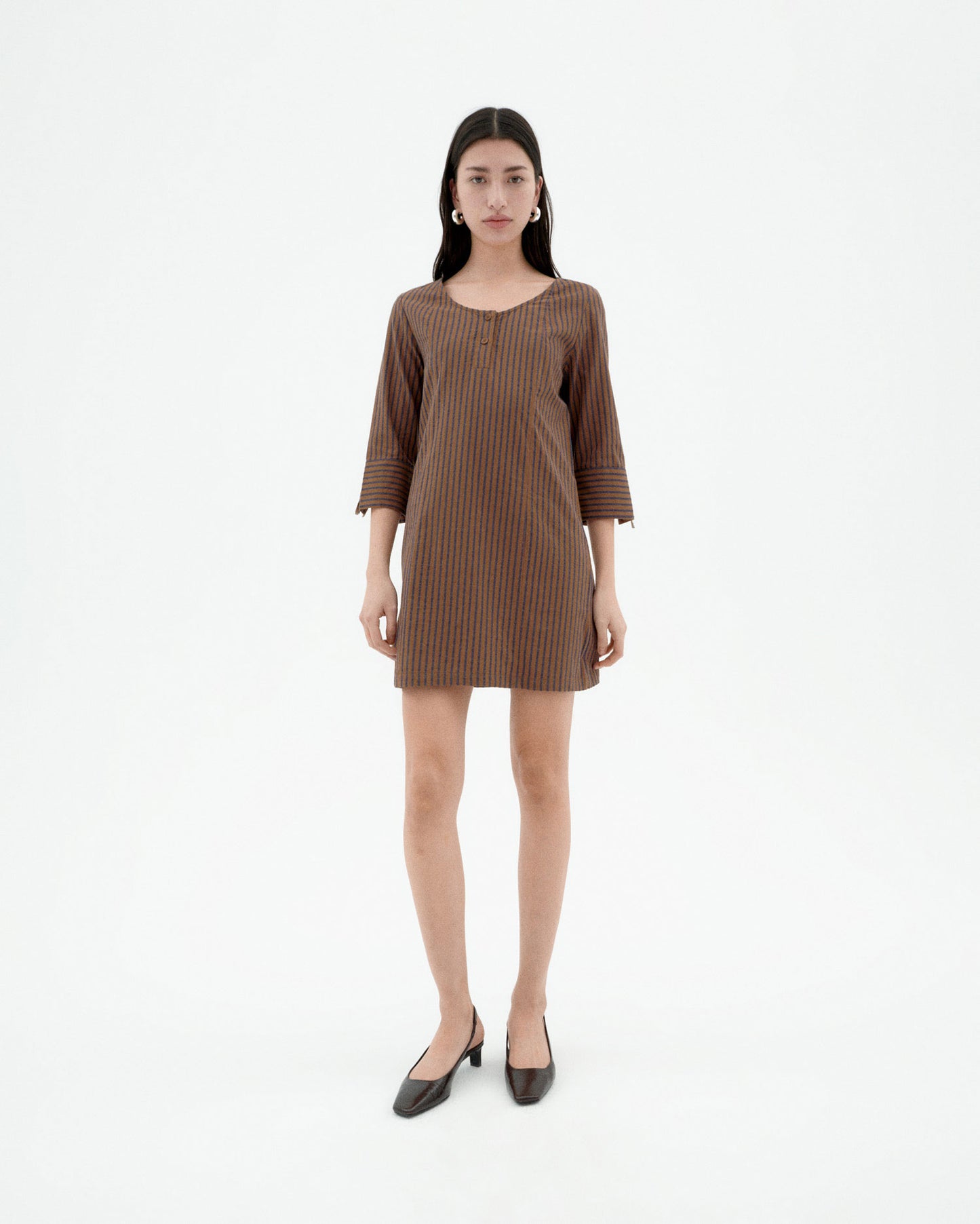 Vestido marrón rayas Maria sostenible-1