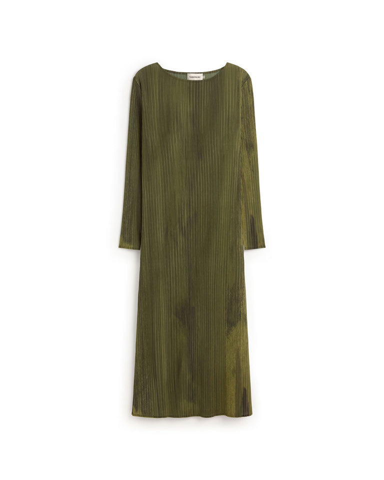 Vestido midi plisado verde Myrtle sostenible silueta - 1