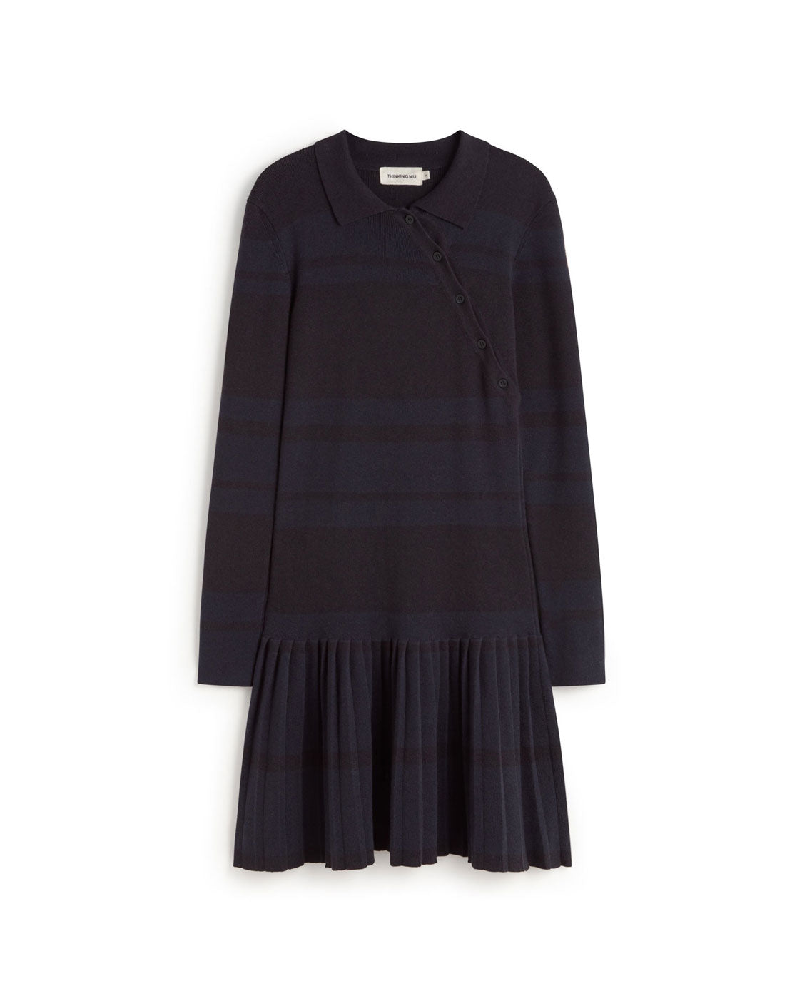 Vestido corto merino rayas navy Tashi sostenible silueta - 1