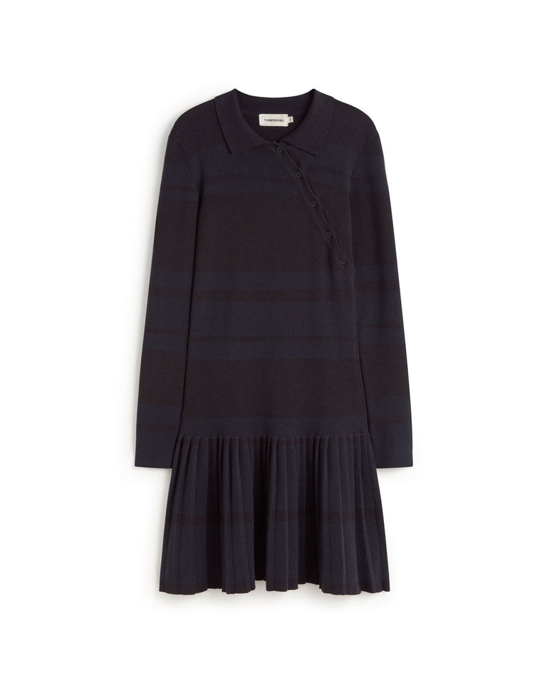 Vestido corto merino rayas navy Tashi sostenible silueta - 1