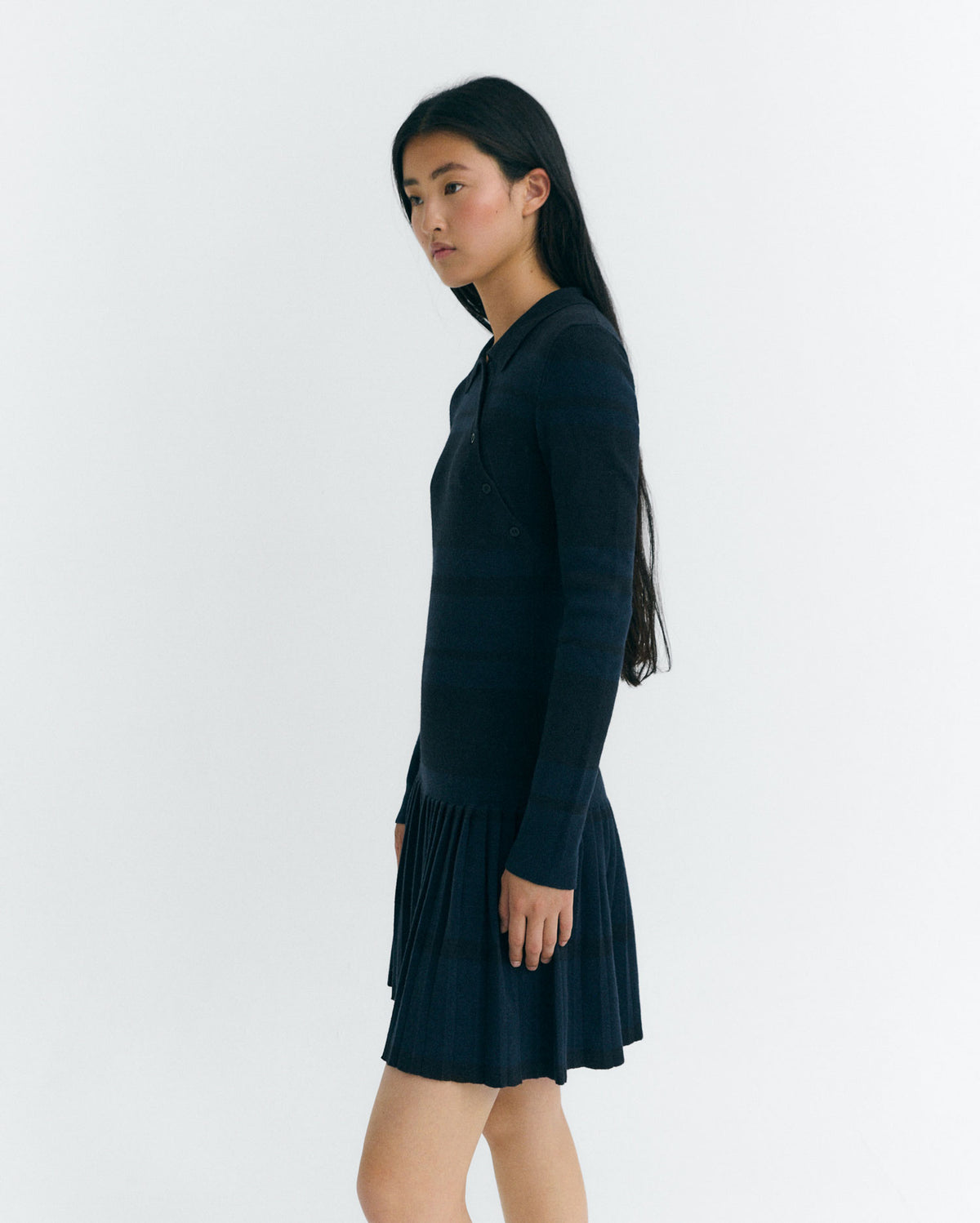 Vestido corto merino rayas navy Tashi sostenible - 5