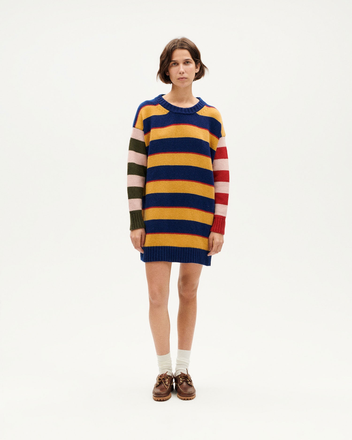 Robe courte oversize en laine à rayures Otilia