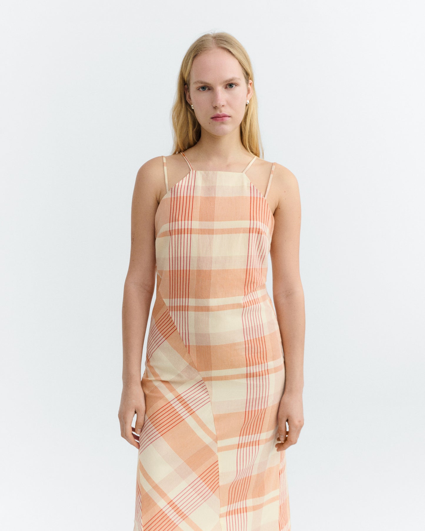 Vestido largo cuadros naranja Helia sostenible - 2