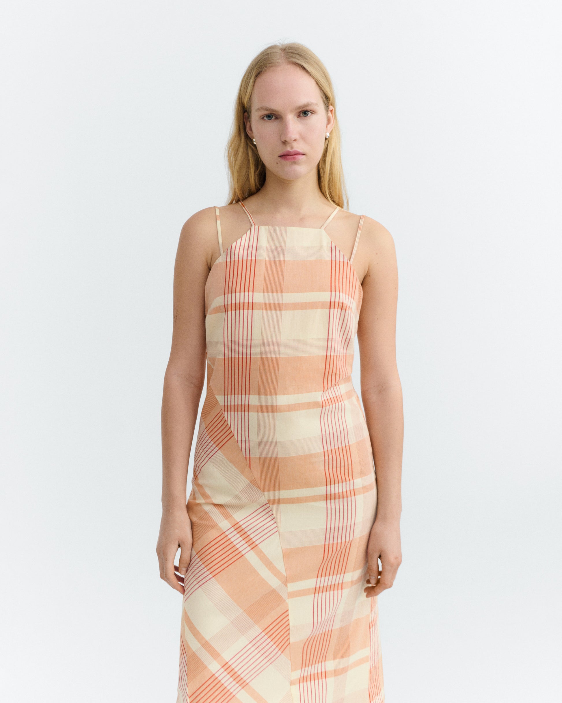Vestido largo cuadros naranja Helia sostenible - 2