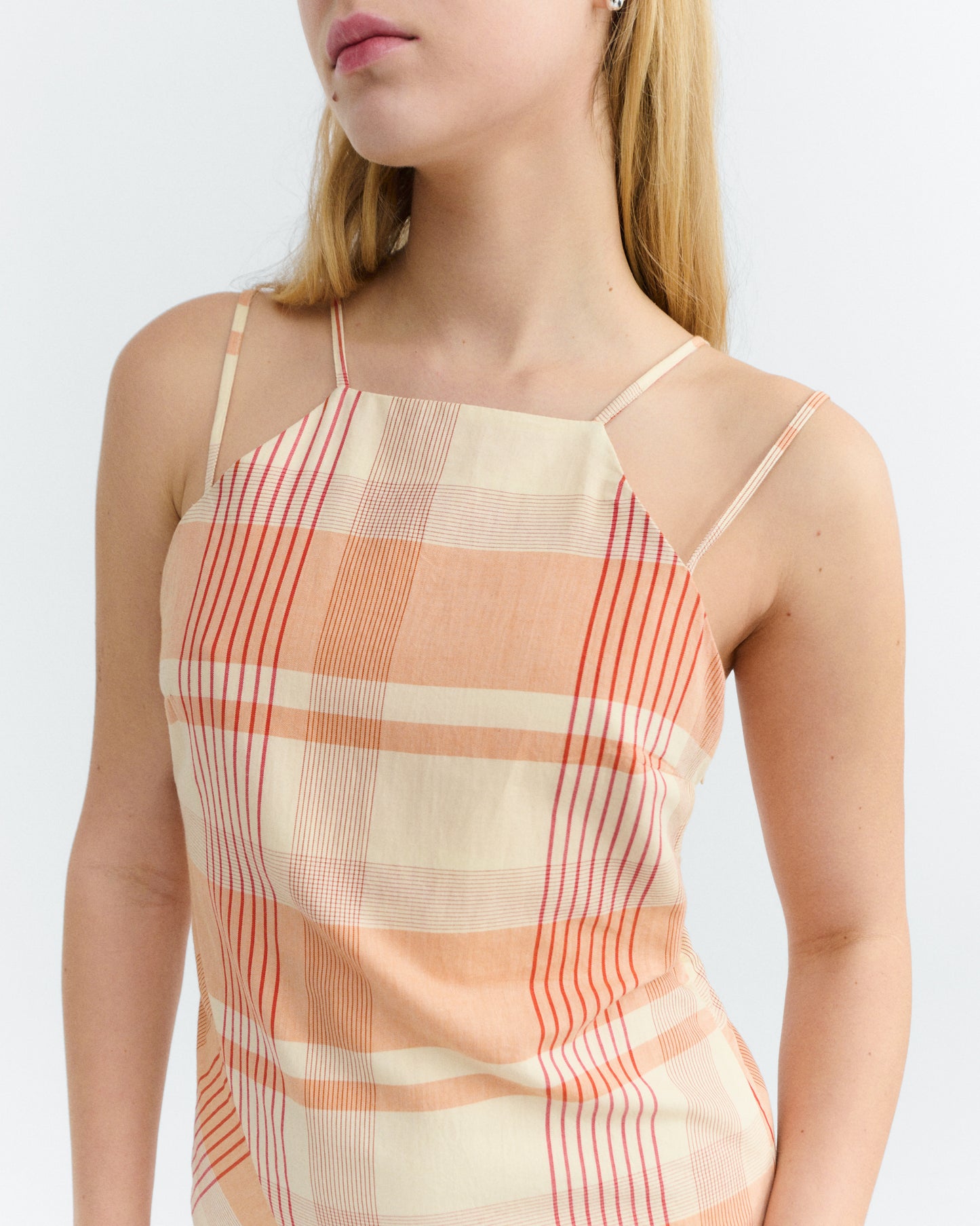 Vestido largo cuadros naranja Helia sostenible - 3