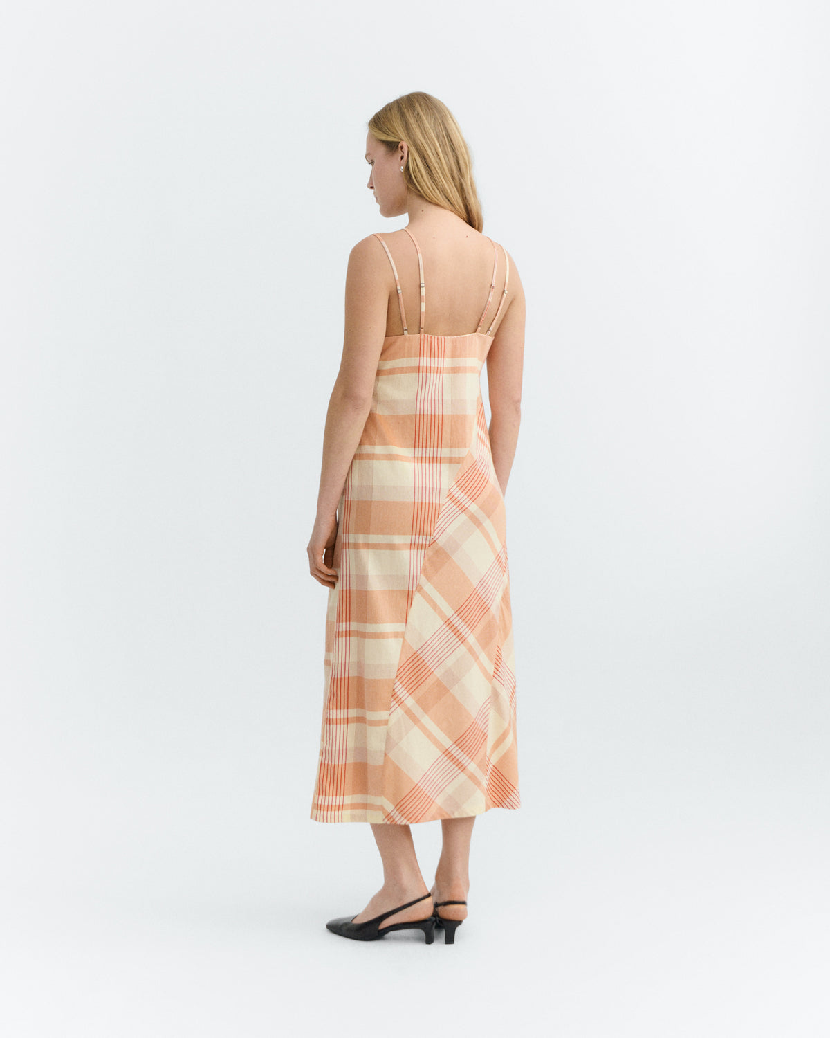 Vestido largo cuadros naranja Helia sostenible - 4