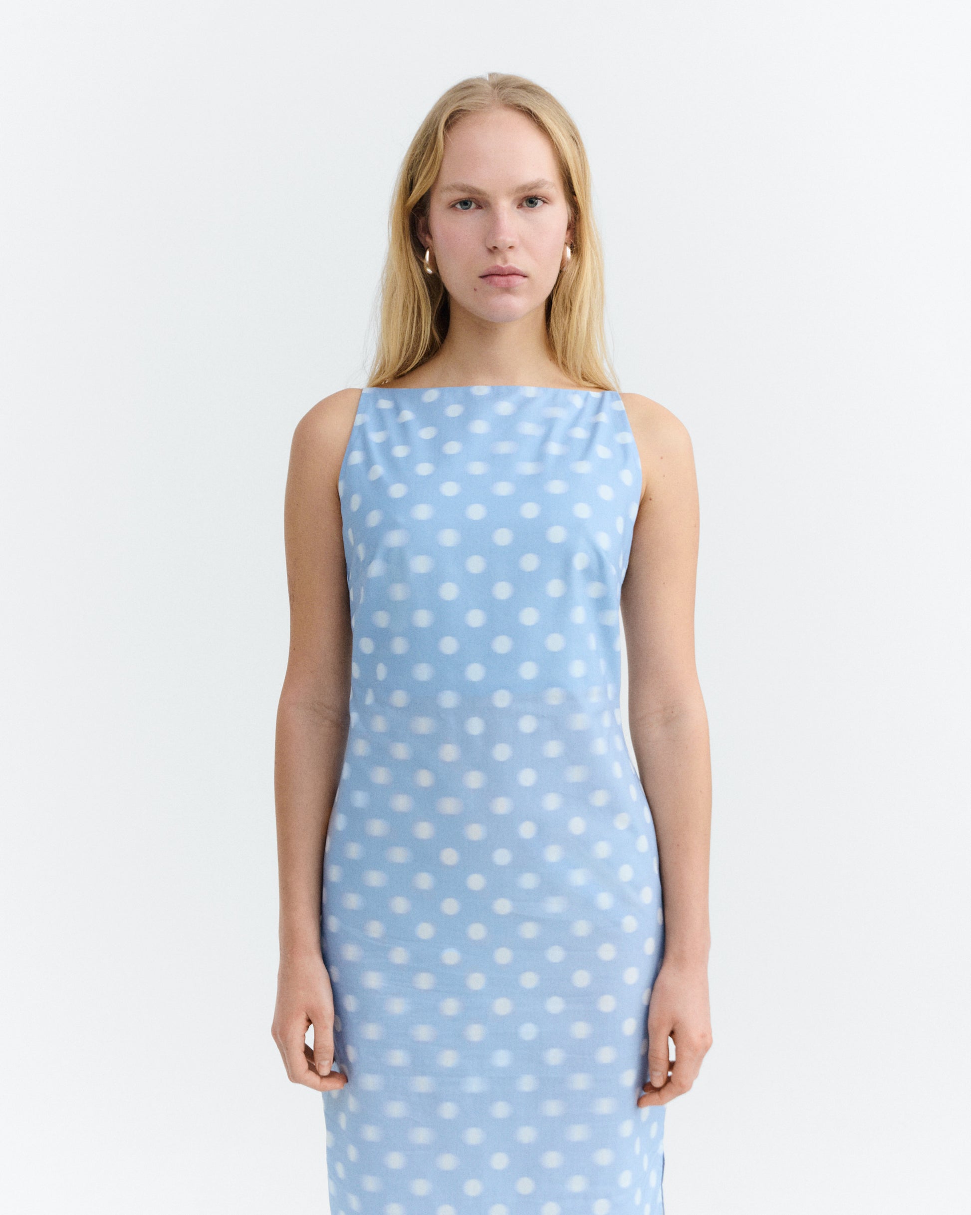 Women's Long Polka Dots Dress Blue Sunniva | Thinking Mu Women's Long Polka Dots Dress Blue Sunniva | Thinking Mu