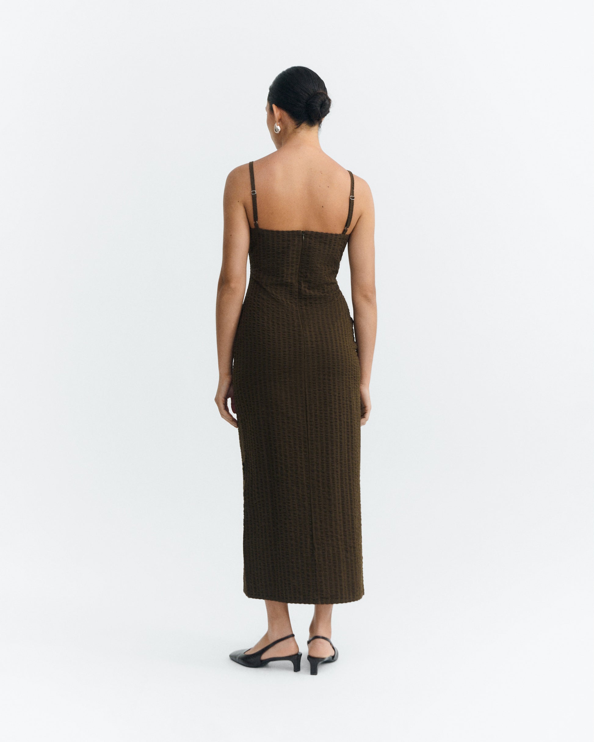 brown seersucker dress ME+EM Seersucker Midi Shirt Dress + Belt Cinnamon Brown - Women's - Cotton Seersucker