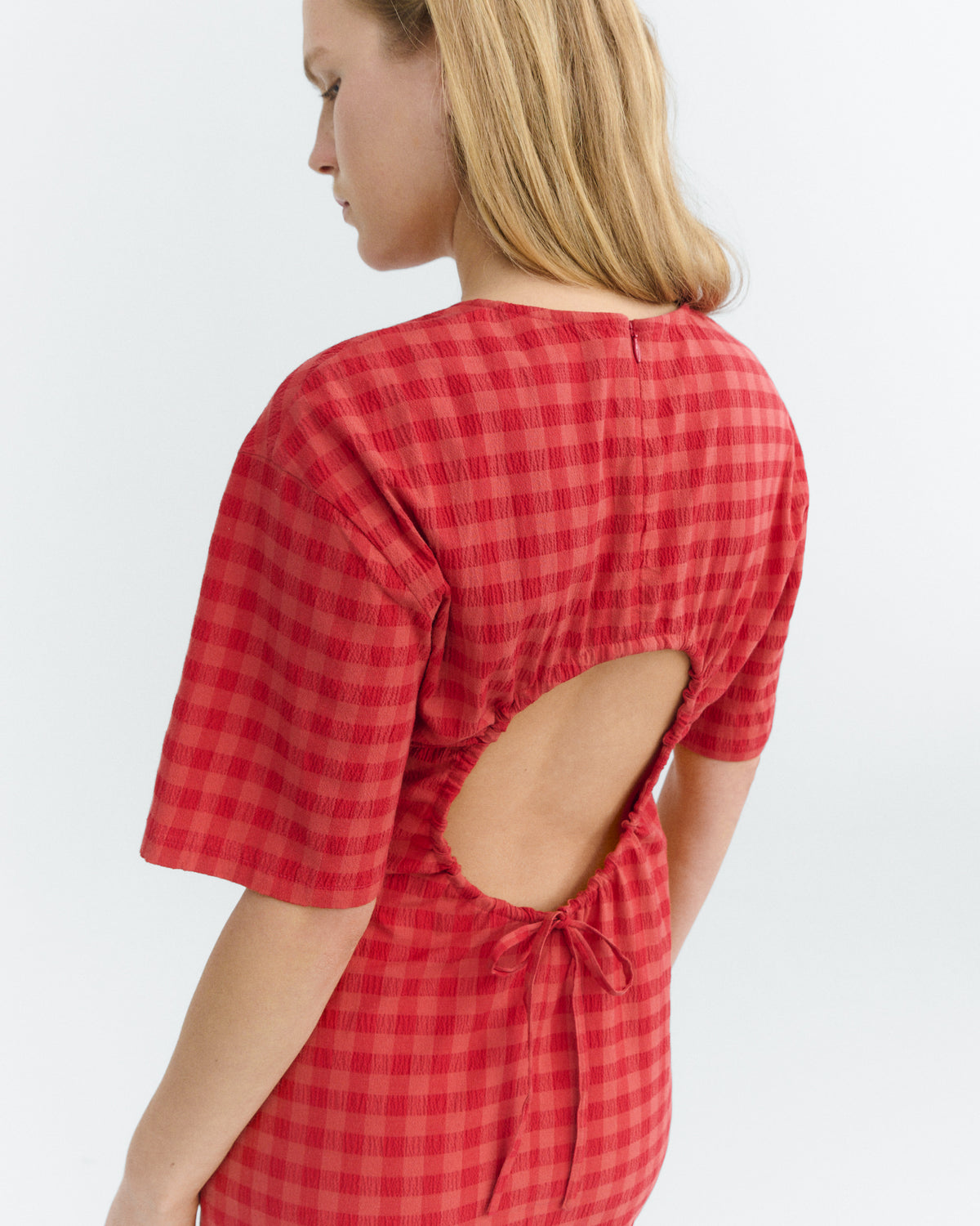 Vestido largo seersucker abertura espalda Kina sostenible - 2