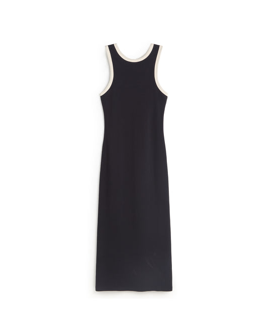 Vestido slim navy abertura espalda Doechi sostenible silueta - 1