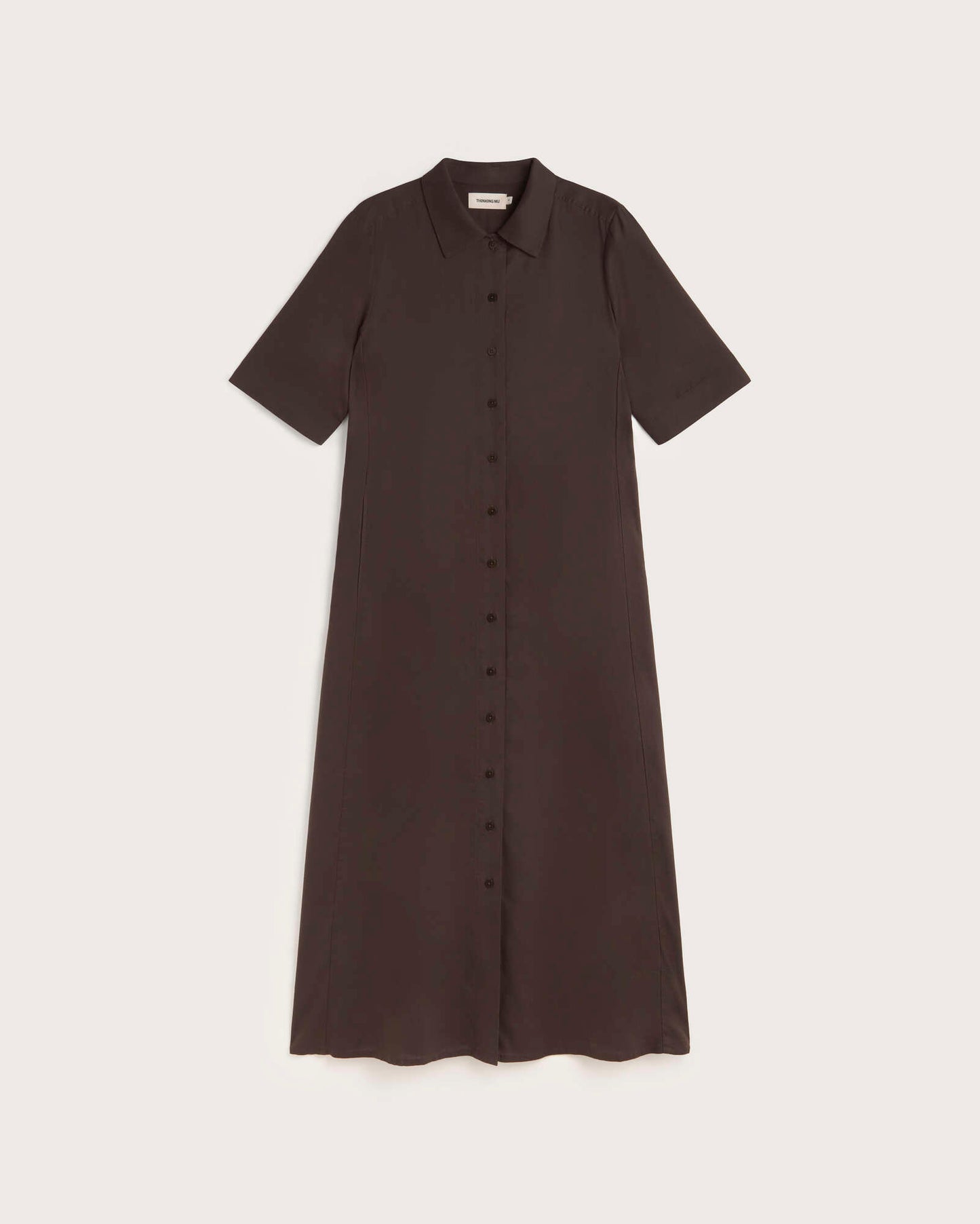 Vestido camisero largo marrón hemp Gianna sostenible silueta - 1