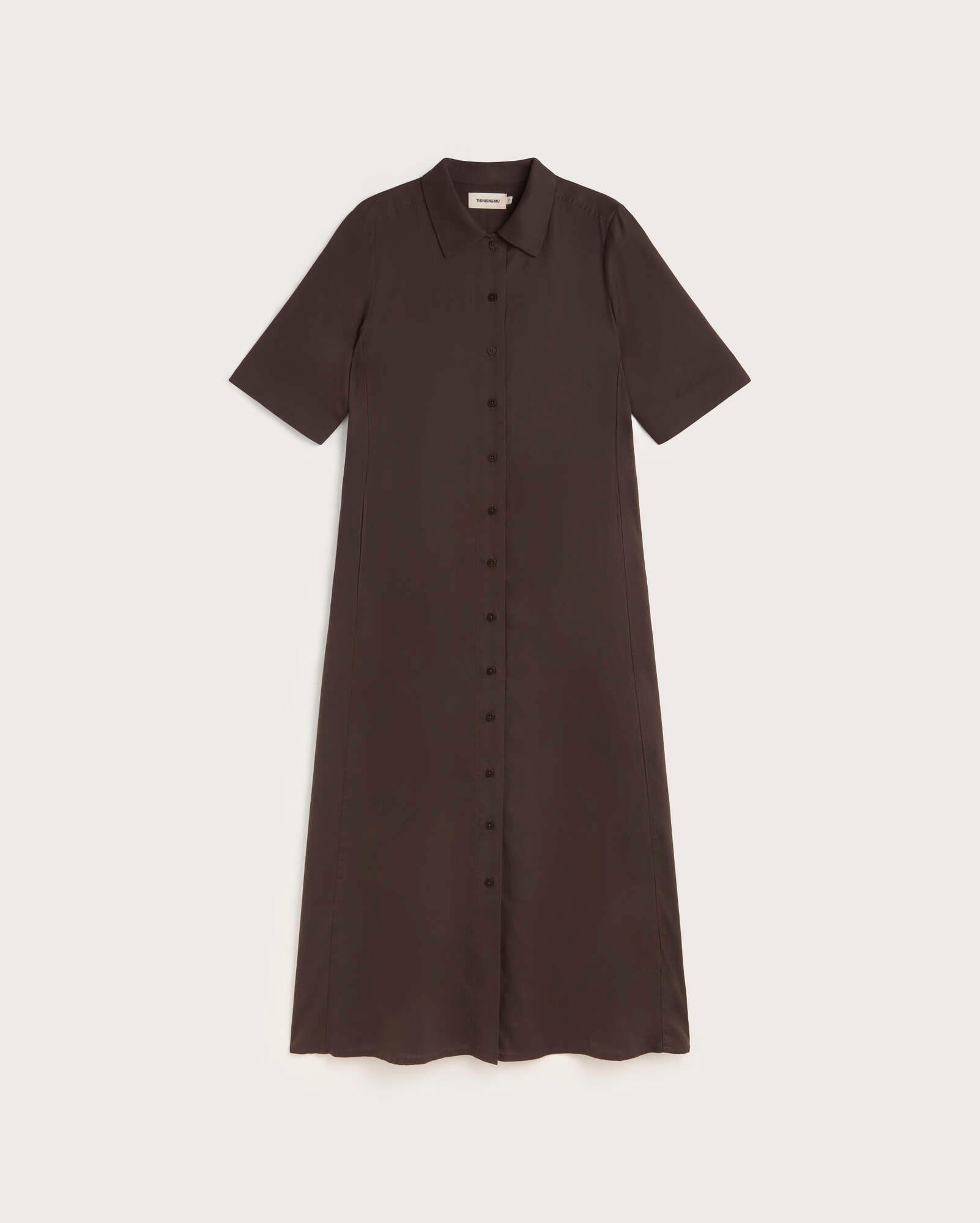 Vestido camisero largo marrón hemp Gianna sostenible silueta - 1