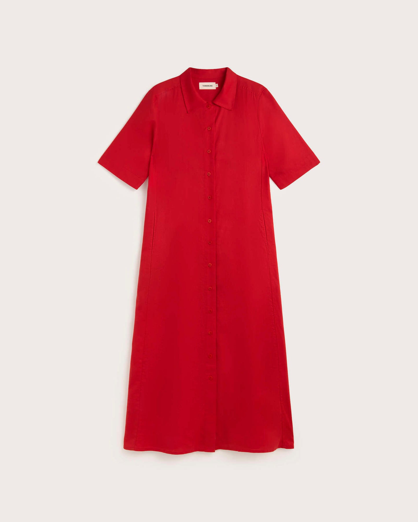 Vestido camisero largo rojo hemp Gianna sostenible silueta - 1