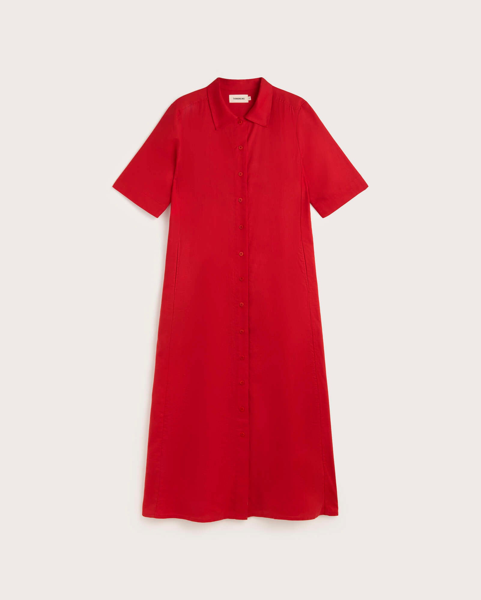 Vestido camisero largo rojo hemp Gianna sostenible silueta - 1