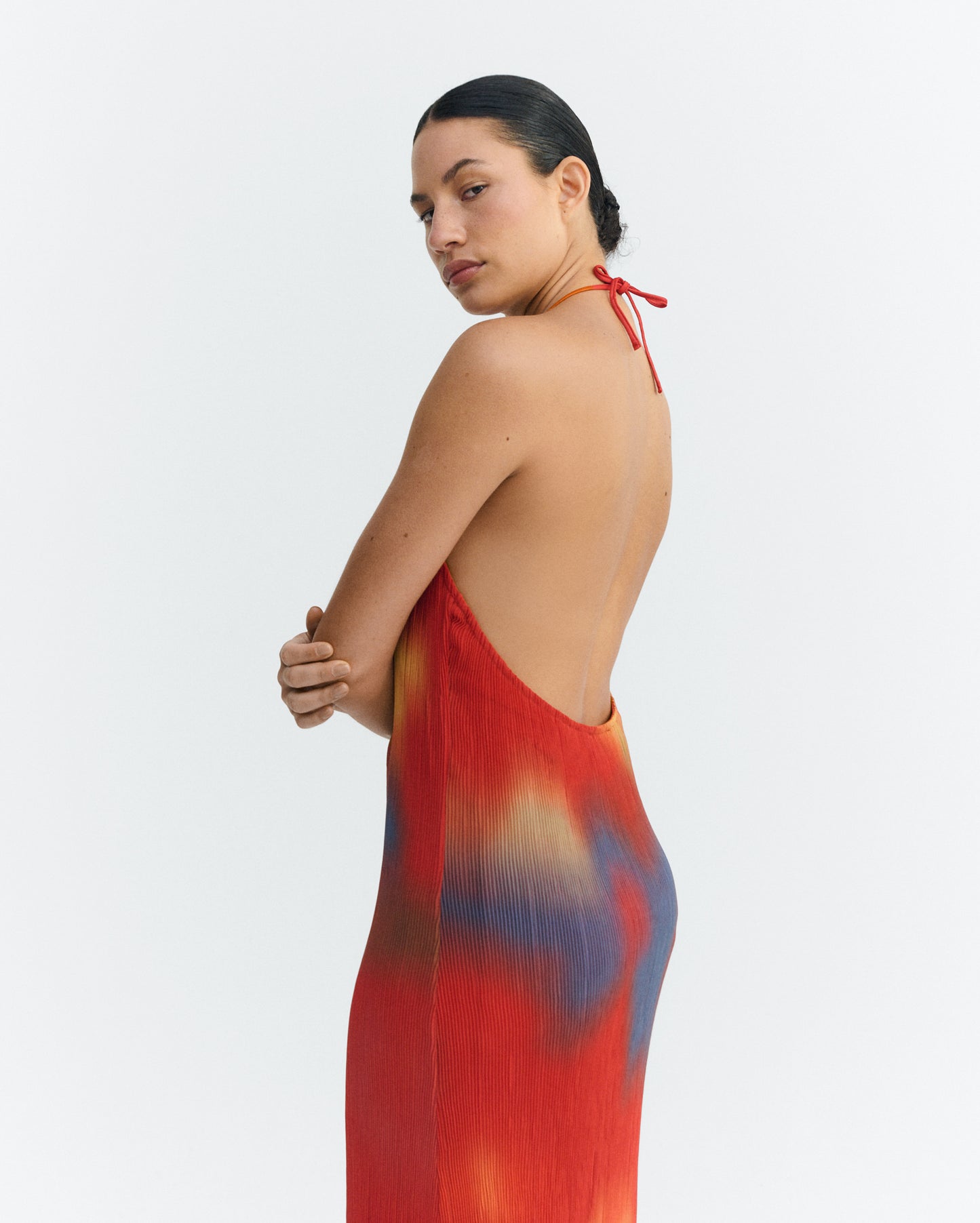 Vestido midi plisado rojo flowers Miriam sostenible - 3