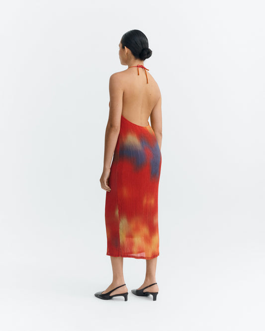 Vestido midi plisado rojo flowers Miriam sostenible - 5