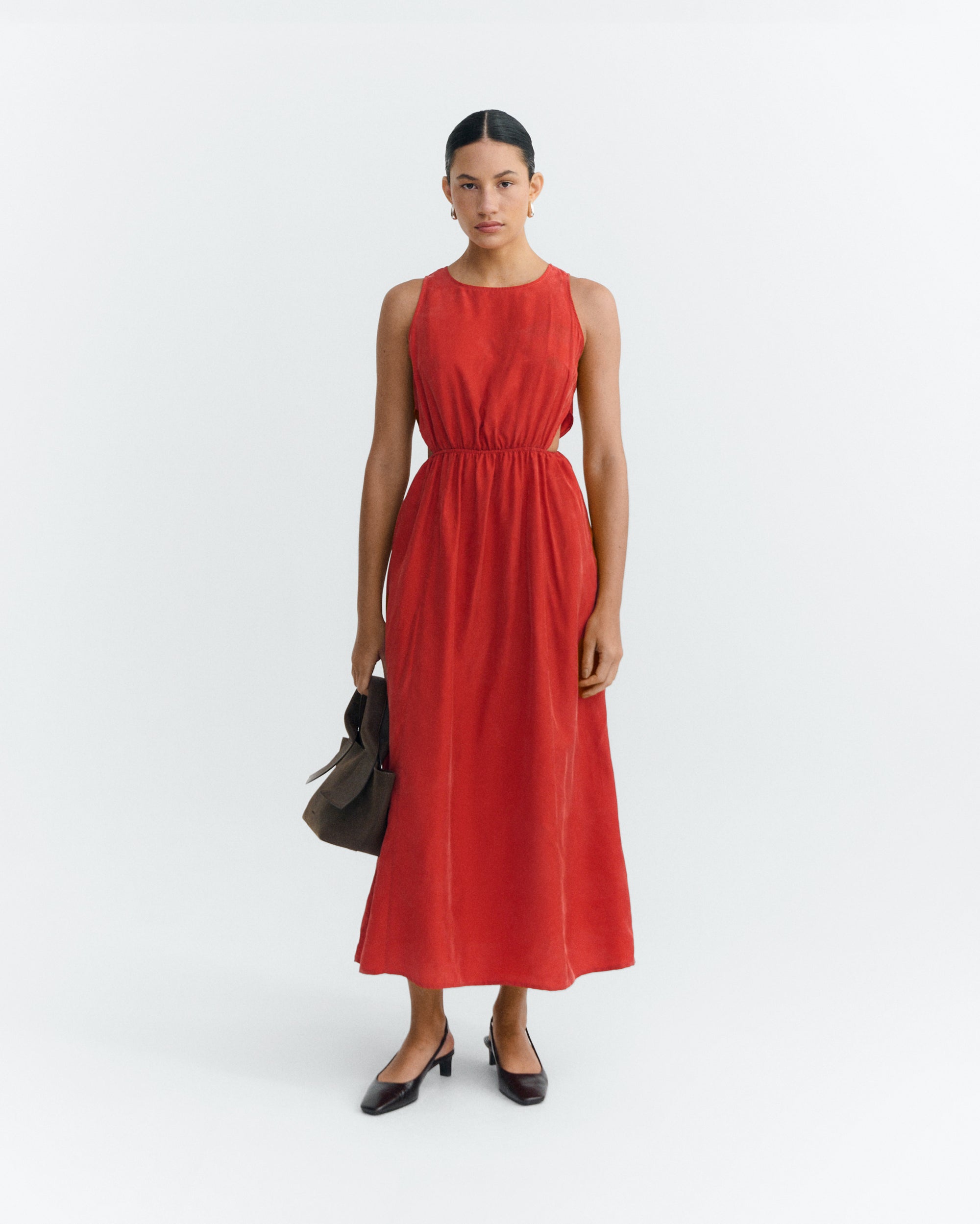Vestido midi rojo cupro Kin sostenible - 1
