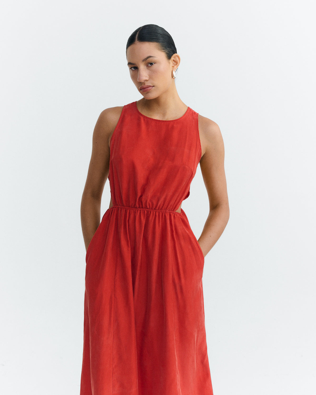 Vestido midi rojo cupro Kin sostenible - 3