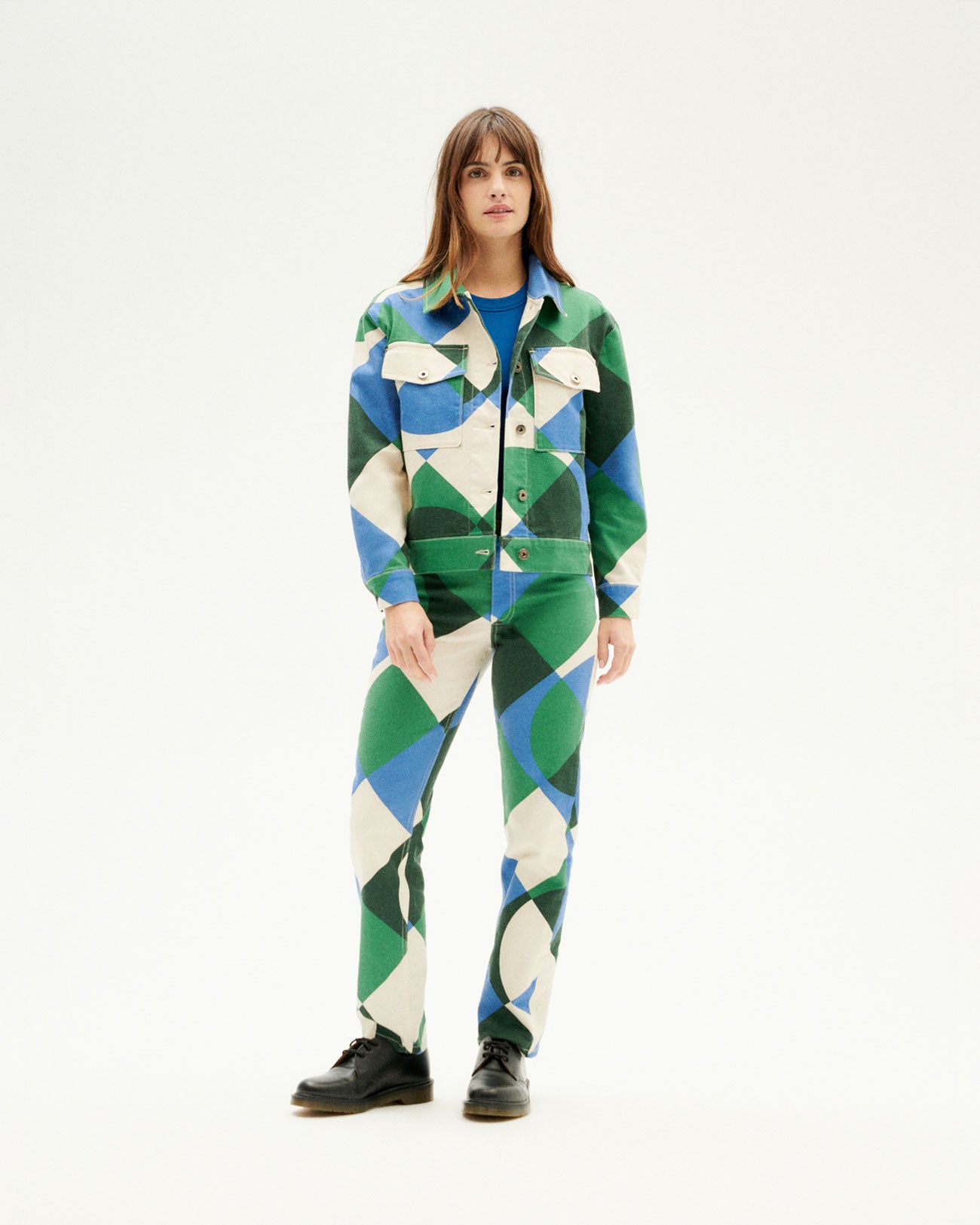 Tetris Light green jumpsuit organic cotton woman | Thinking MU