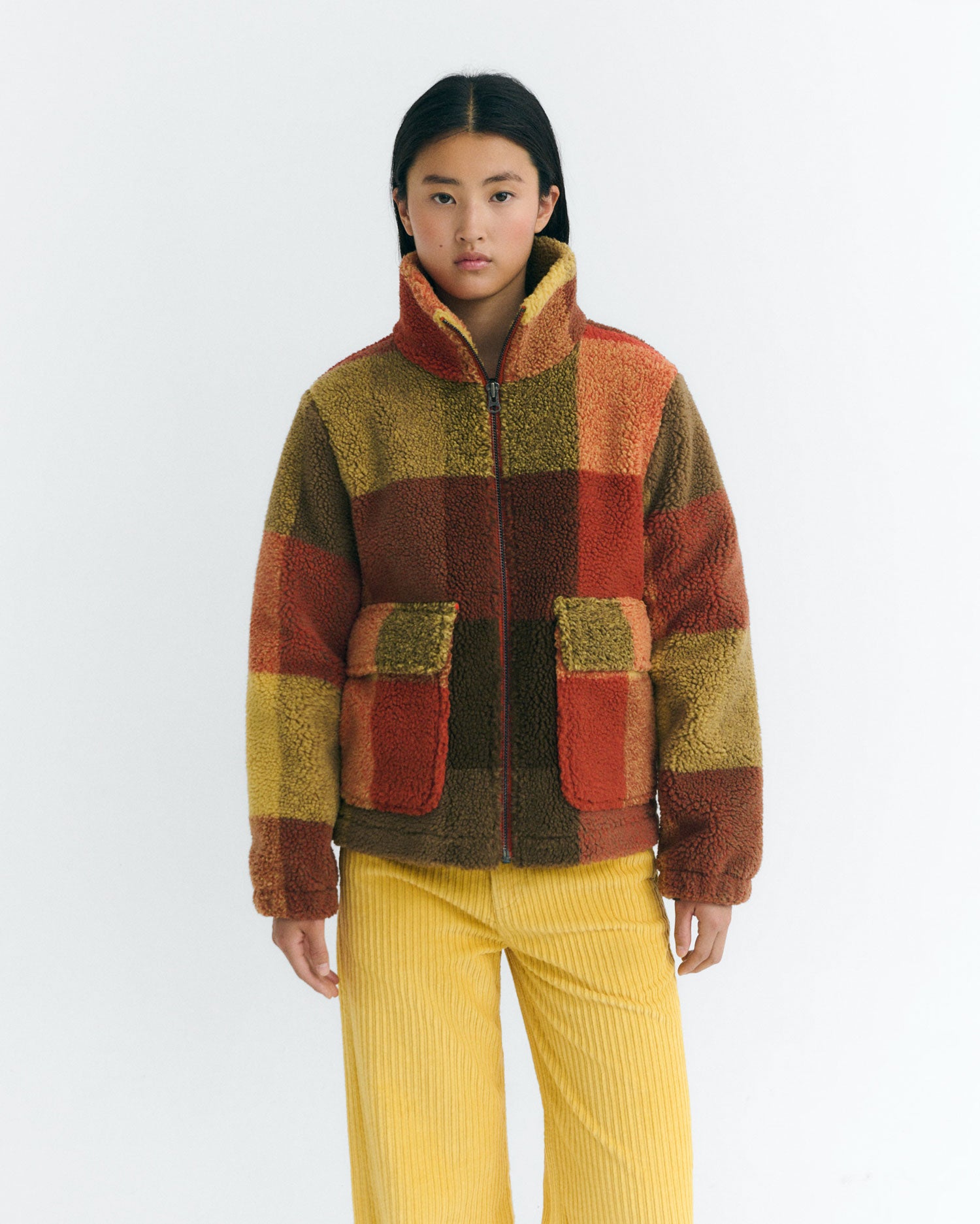 Chaqueta borreguito marrón cuadros Sophie sostenible - 1