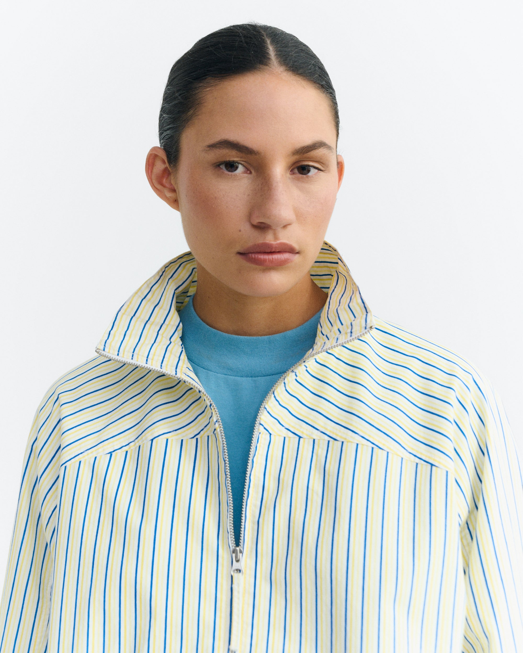 Chaqueta bomber rayas amarillas y azul Monica sostenible - 3
