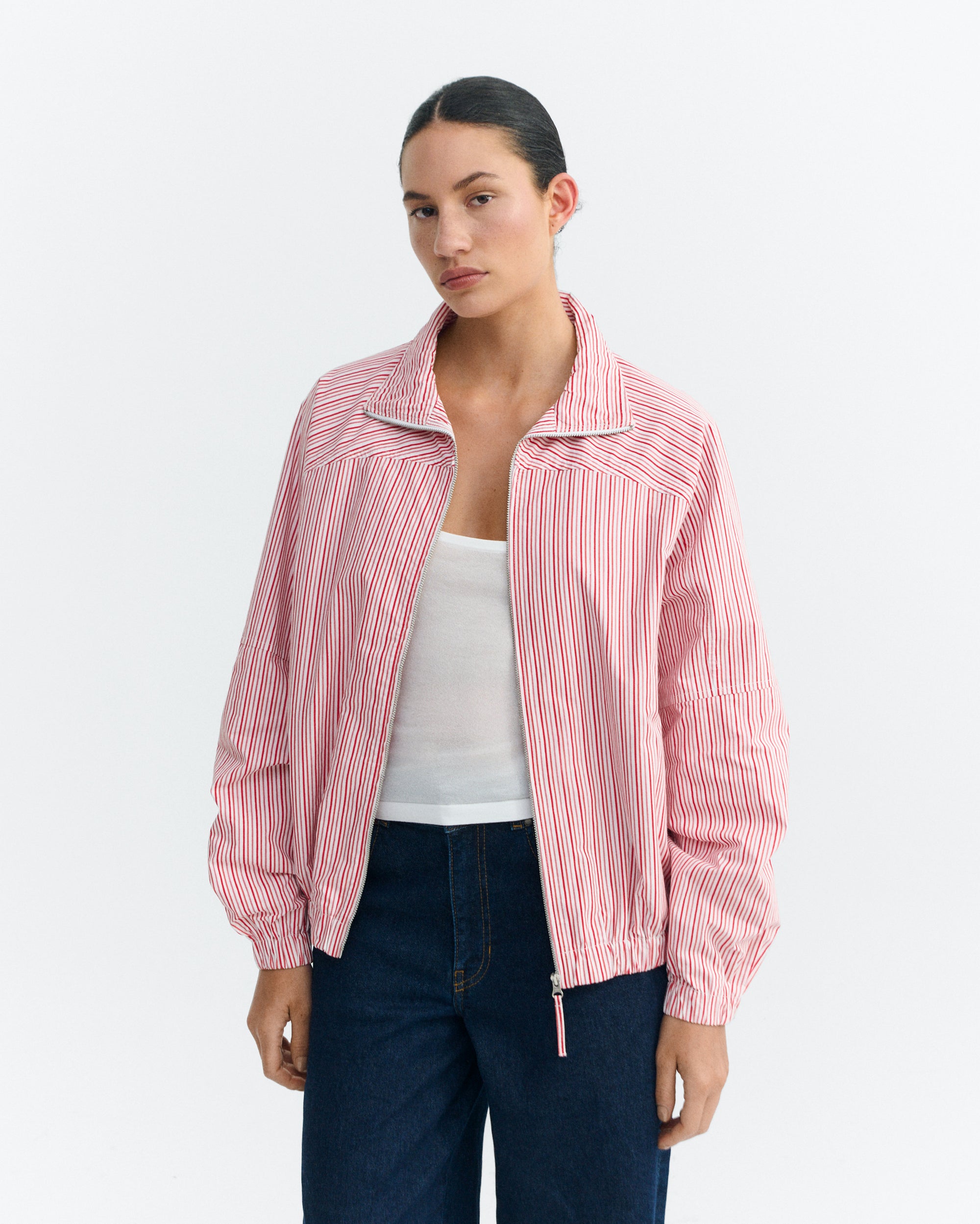 Chaqueta bomber rayas rosa y roja Monica sostenible - 2