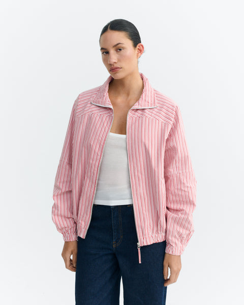 Women's Pink and Red Striped Bomber Jacket Monica | Thinking Mu