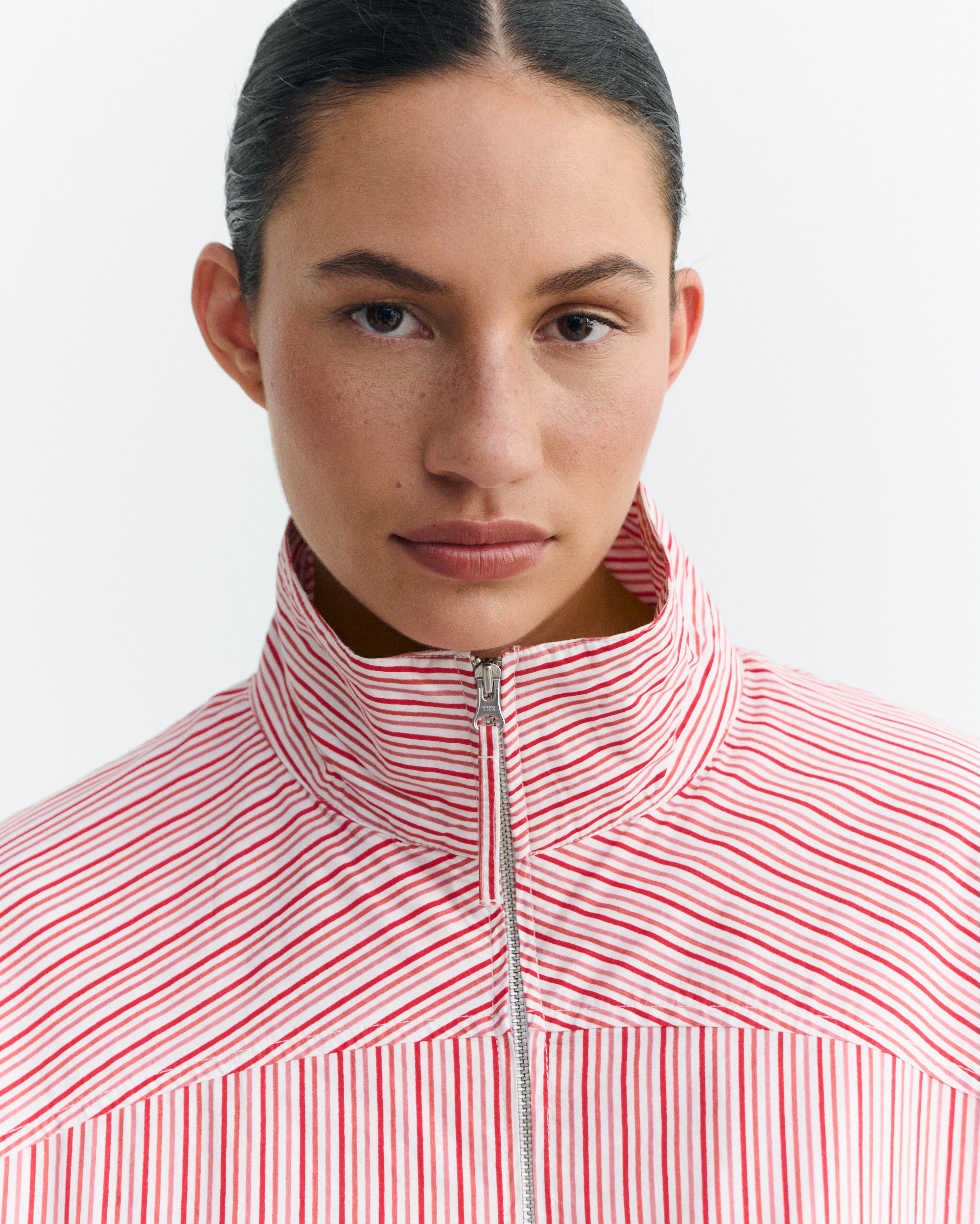 Women's Pink and Red Striped Bomber Jacket Monica | Thinking Mu