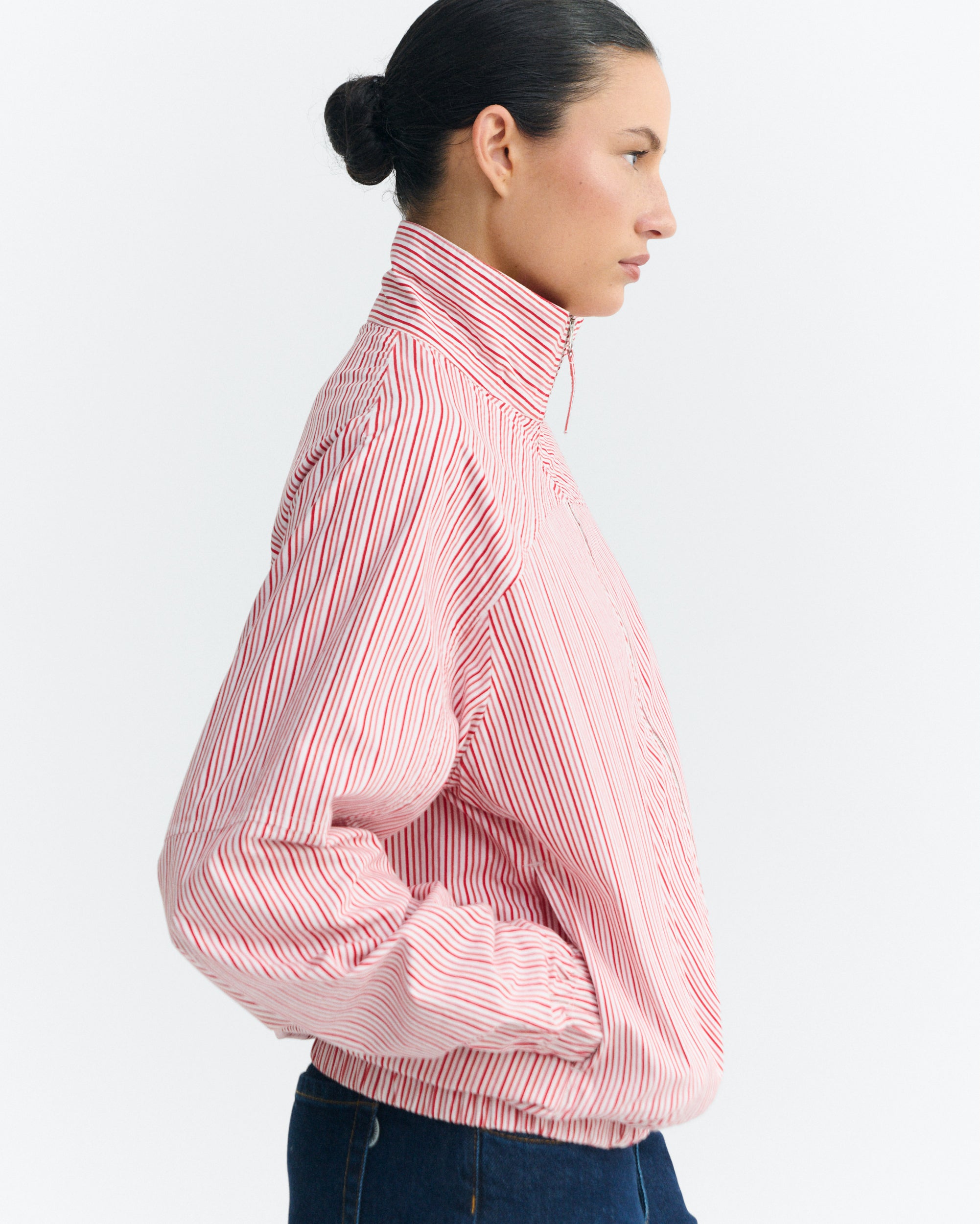 Women's Pink and Red Striped Bomber Jacket Monica | Thinking Mu